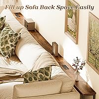 Vista 3 de SUPERJARE - Mesa de sofá de 110.2 pulgadas con 2 tomas de corriente y puerto USB-C, mesa consola estrecha de 5.9 pulgadas con almacenamiento, Marrón