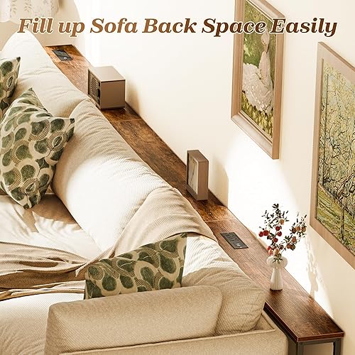 Miniatura 3 de SUPERJARE Mesa de sofá de 110.2 pulgadas con 2 tomas de corriente y puerto USB-C, mesa consola estrecha de 5.9 pulgadas con almacenamiento, extra