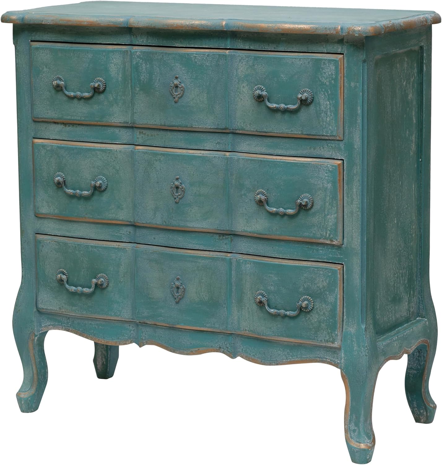 Creative Co-Op MDF & Fir Wood Dresser with 3 Drawers, Distressed Blue Cabinet
