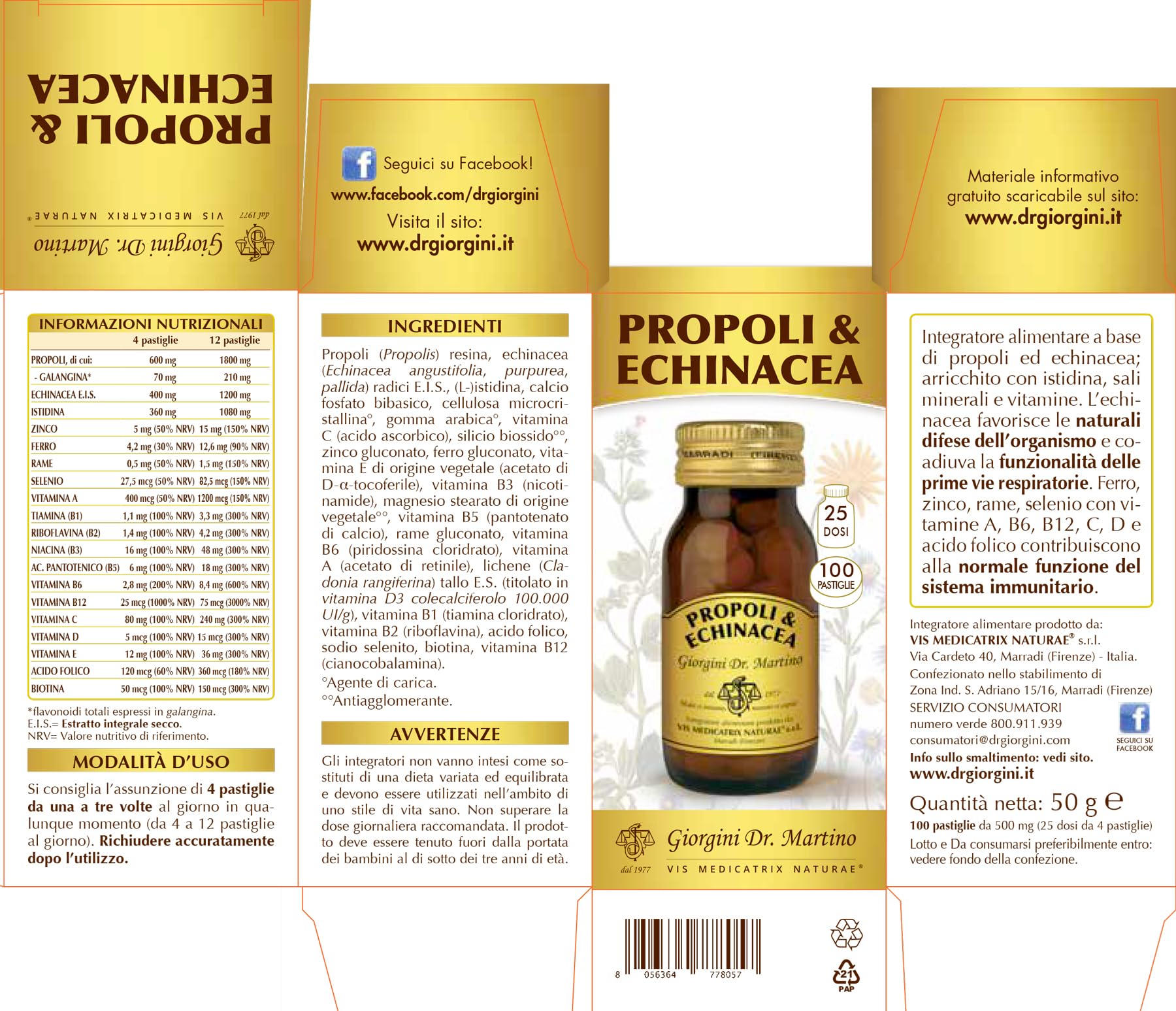 Dr Giorgini PROPOLI & ECHINACEA Pastiglie - 50 g