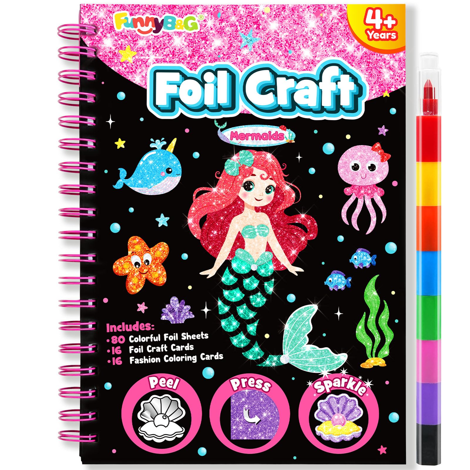 FUNNYB&G Foil Art per bambini Arte e attività artigianale: giocattoli da viaggio creativi per attività fai da te, kit fai da te per bambini | regalo bambina 4 5 6 7 8 9 anni (Sirena)