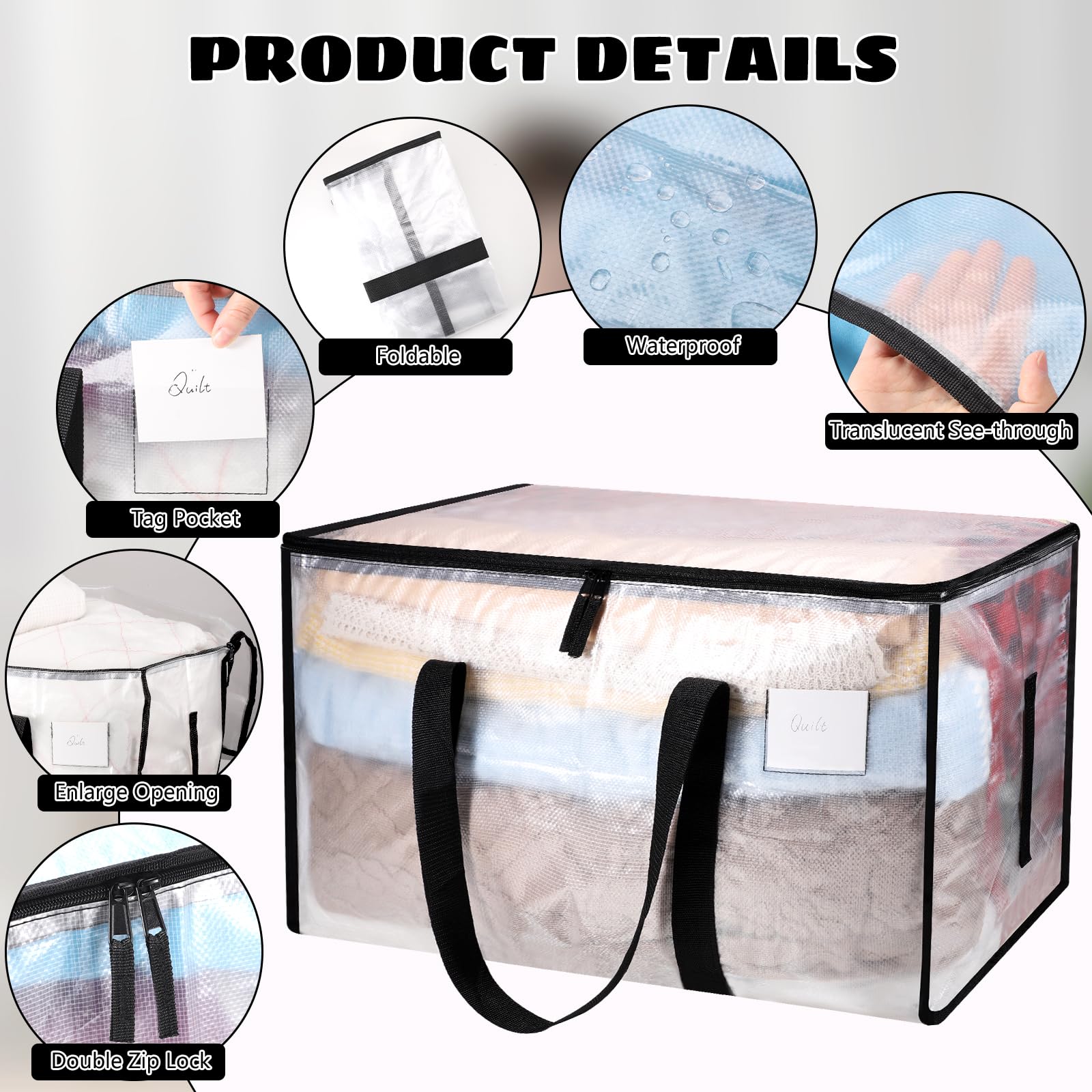 Dntorx 8 Pack Large Clothes Storage Bags with Lids Clear Moving Bags Heavy Duty Moving Totes for for College Dorm Storage Camping Travel Packing - Image 4