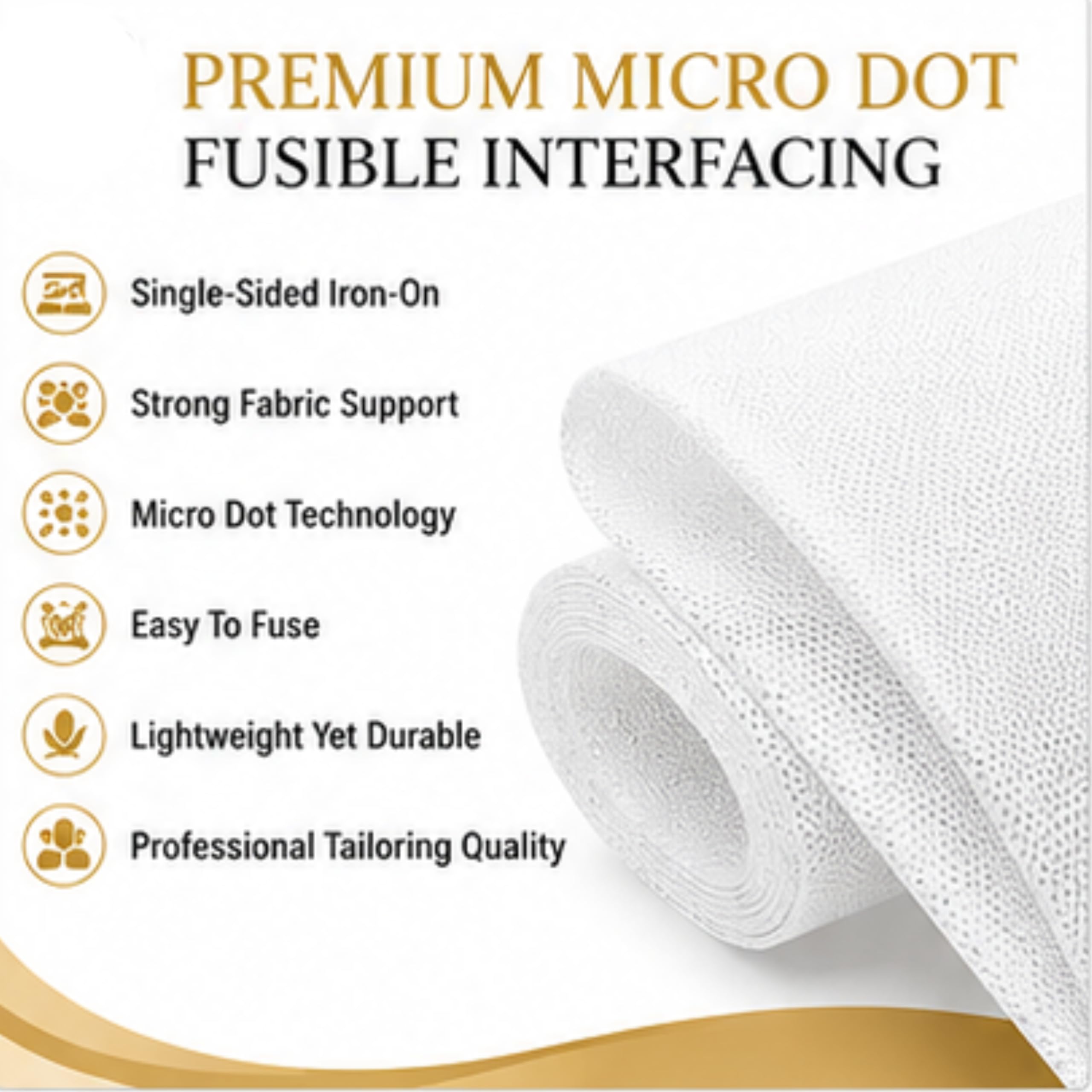 CARTELL Premium Fusible Interfacing Fabric | Non-Woven Micro Dot Single-Sided Iron-On Interlining for Tailoring, Sewing, DIY Crafts & Garment Making | 40 GSM, 40 Inch Wide (White, 2 Meter) 1