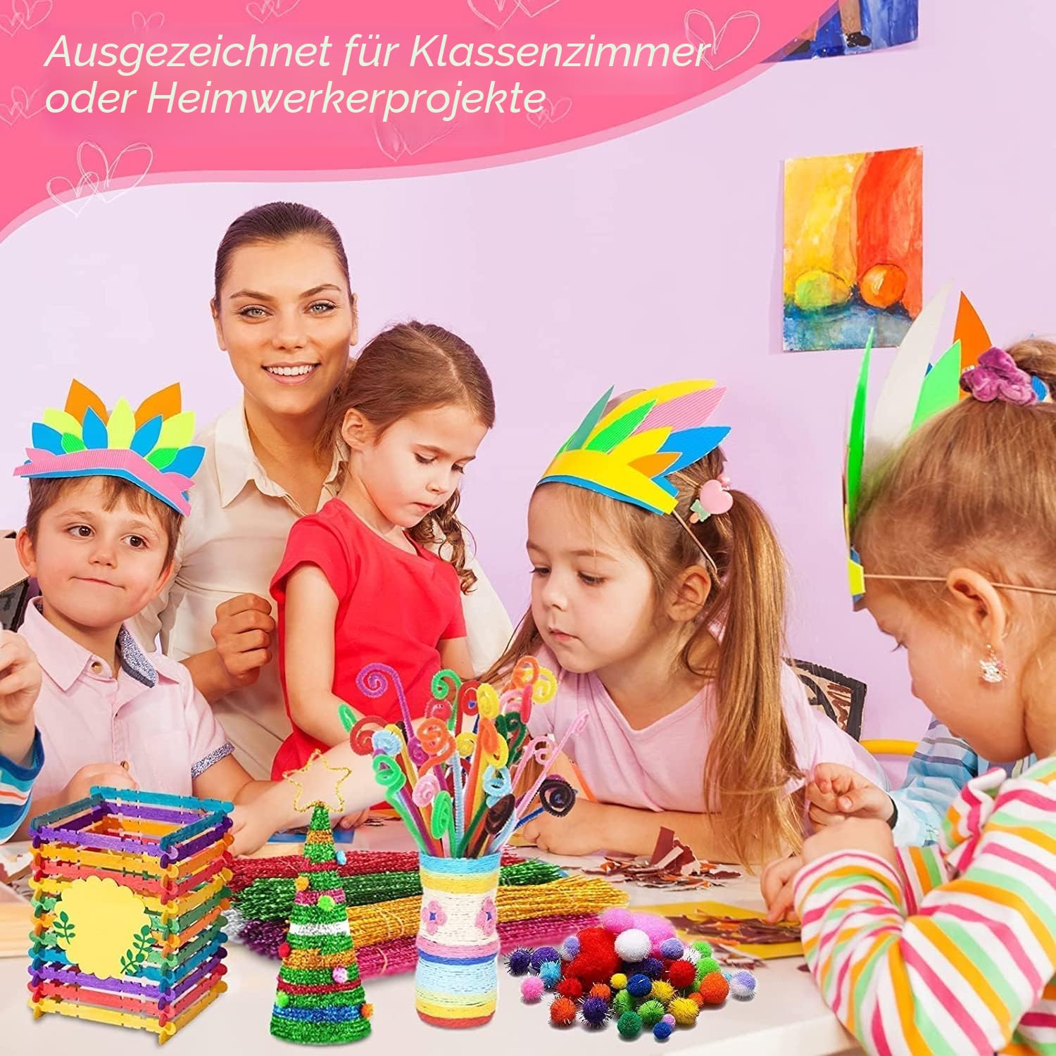 zycBernoi 2100+ Bastelset Kinder, Basteln Kinder Mädchen Jungen, Pfeifenreiniger Bunt Bastelkoffer Kinder, DIY Set für Kinder Zum Basteln und Dekorieren (Blau)