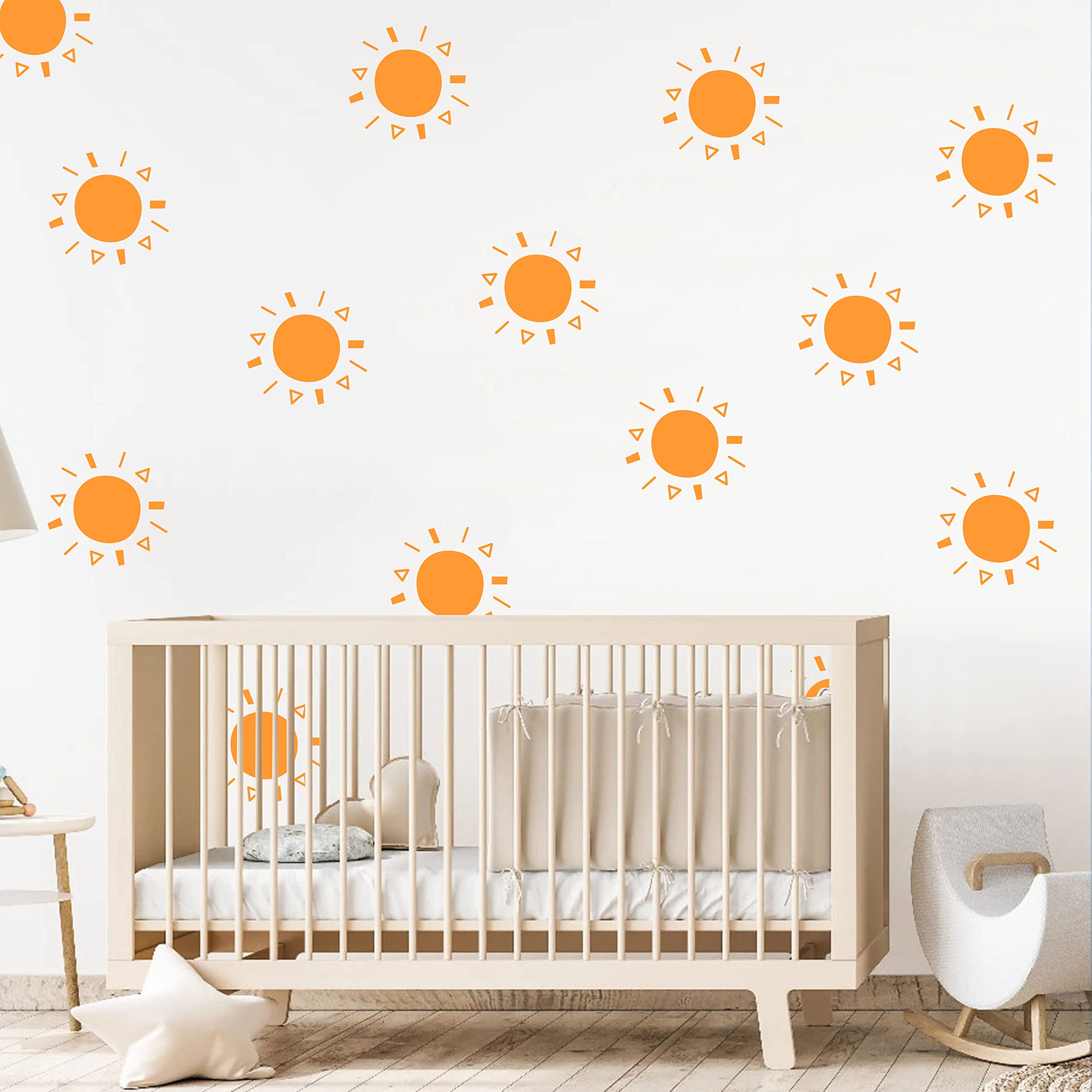 Watercolor Boho Sun Wall Decals - Removable Yellow Sunshine Stickers For Nursery, Bedroom, Classroom Decor