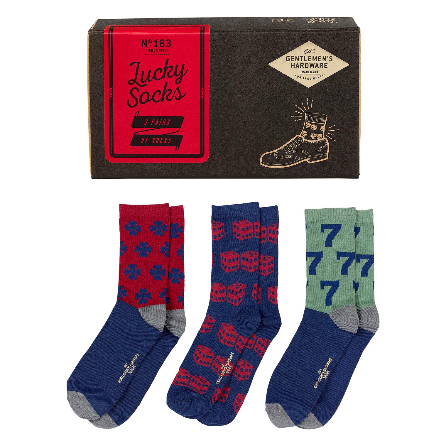 Gentlemen's Hardware Cotton Blend Men's Lucky Socks Shoe Size 7.5-11.5, Set of 3 Pairs