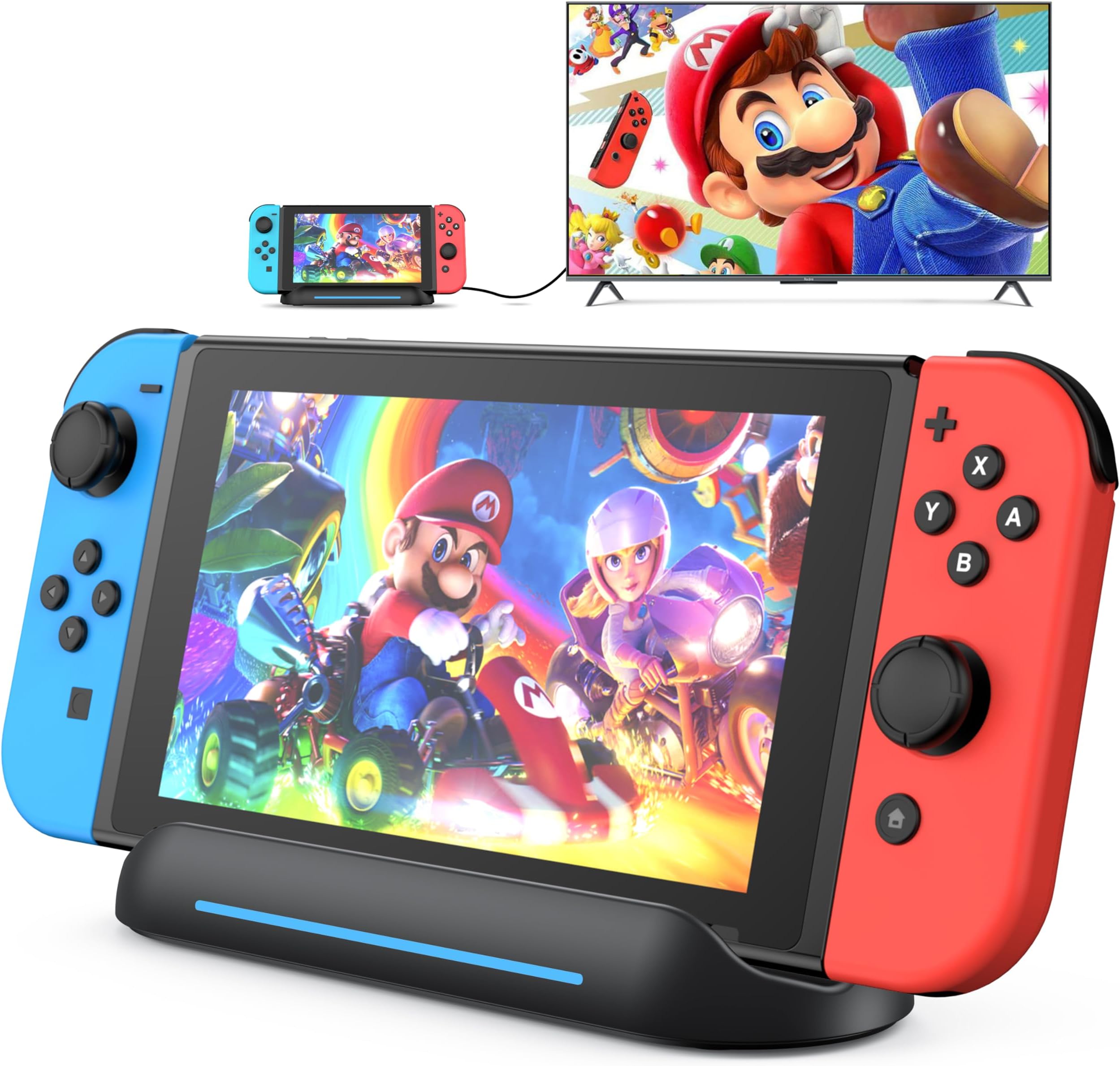 5 in 1 Switch Dock for Nintendo Switch 1& OLED TV Adapter Switch Docking Station with HDMI USB 3.0 Port Type C Charging Type C Connectors Travel Switch Base Portable USB C Hub Stand
