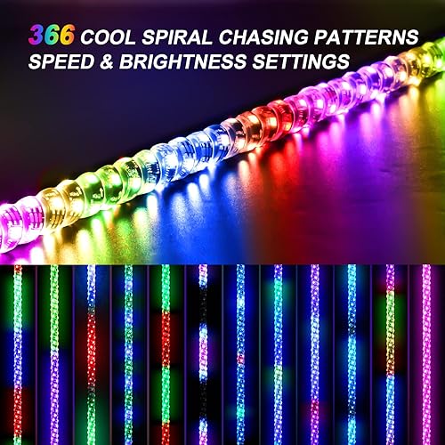 Miniatura 2 de Luces de látigo de 2 pies con base de resorte, luz LED de látigo con aplicación y control remoto, látigos de antena RGB en espiral, luz de látigo