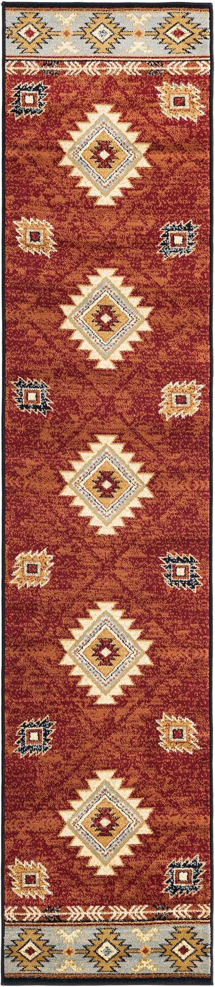 Rugs.com Pioneer Collection Rug – 10 Ft Runner Red Medium-Pile Rug Perfect for Hallways, Entryways