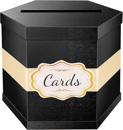ROSEGLD Caja de tarjetas, caja de recepción de tarjetas con cinta de 14 x 12 x 12 pulgadas, elegante soporte para tarjetas para bodas, graduaciones,