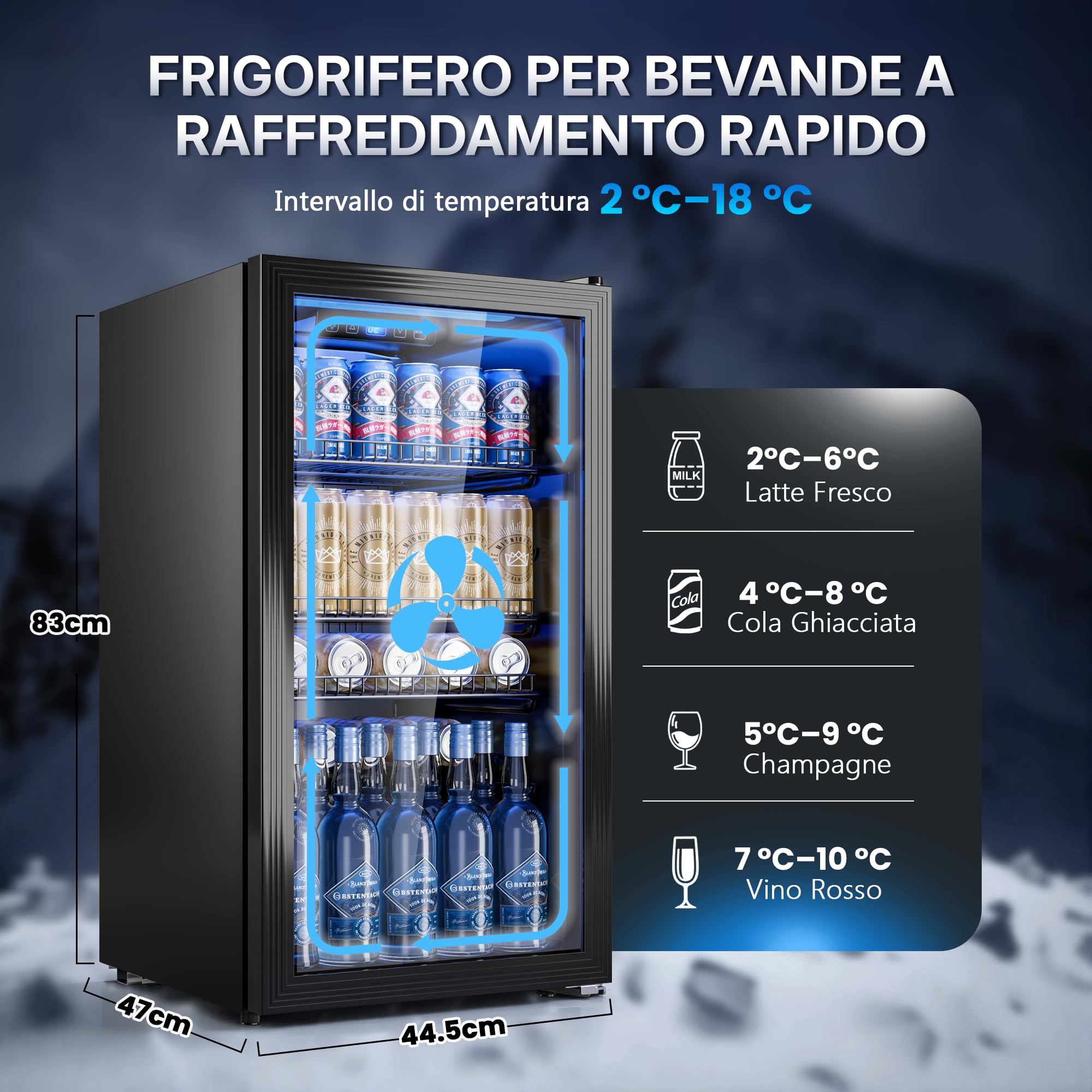 TRIUMPHKEY Frigorifero per Bevande 90 L con Porta in Vetro, Mini Frigo per 128 Lattine, Ripiani Regolabili per Birra, Vino e Bibite, Ideale per Casa, Bar e Ufficio