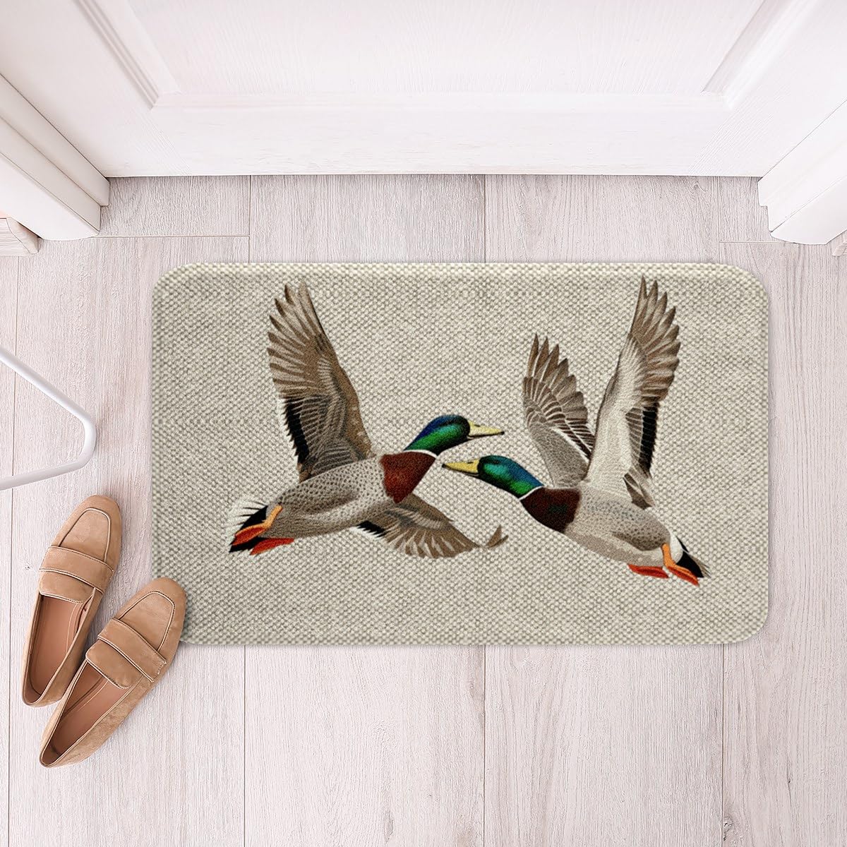 Erosebridal Mallard Duck Home Decor Wild Animal Water Absorption Bath Rug, Grey Honeycomb Room Decor Lake Wildlife Entryway Door Mat, Modern Geometric