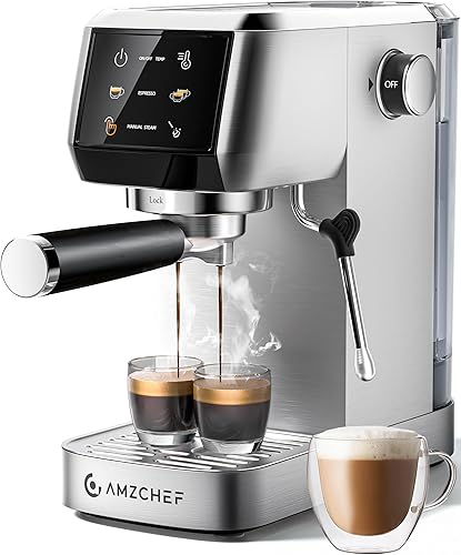 AMZCHEF Máquina de café espresso profesional de 20 bares con espumador de leche, temperatura y presión ajustables, cafetera de café espresso de