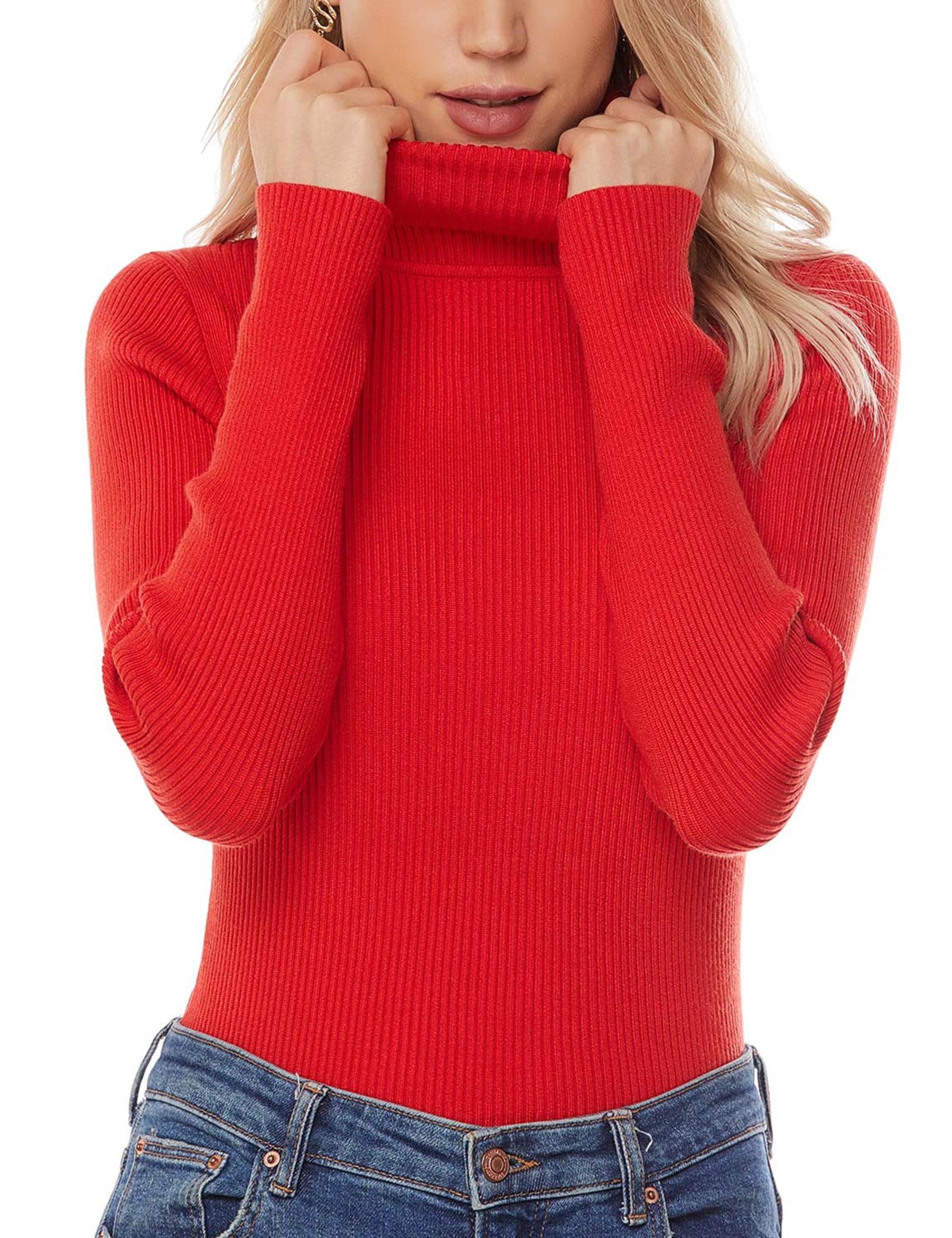 nine bull Womens Solid Basic Stretch Turtleneck Pullover Knit Sweater