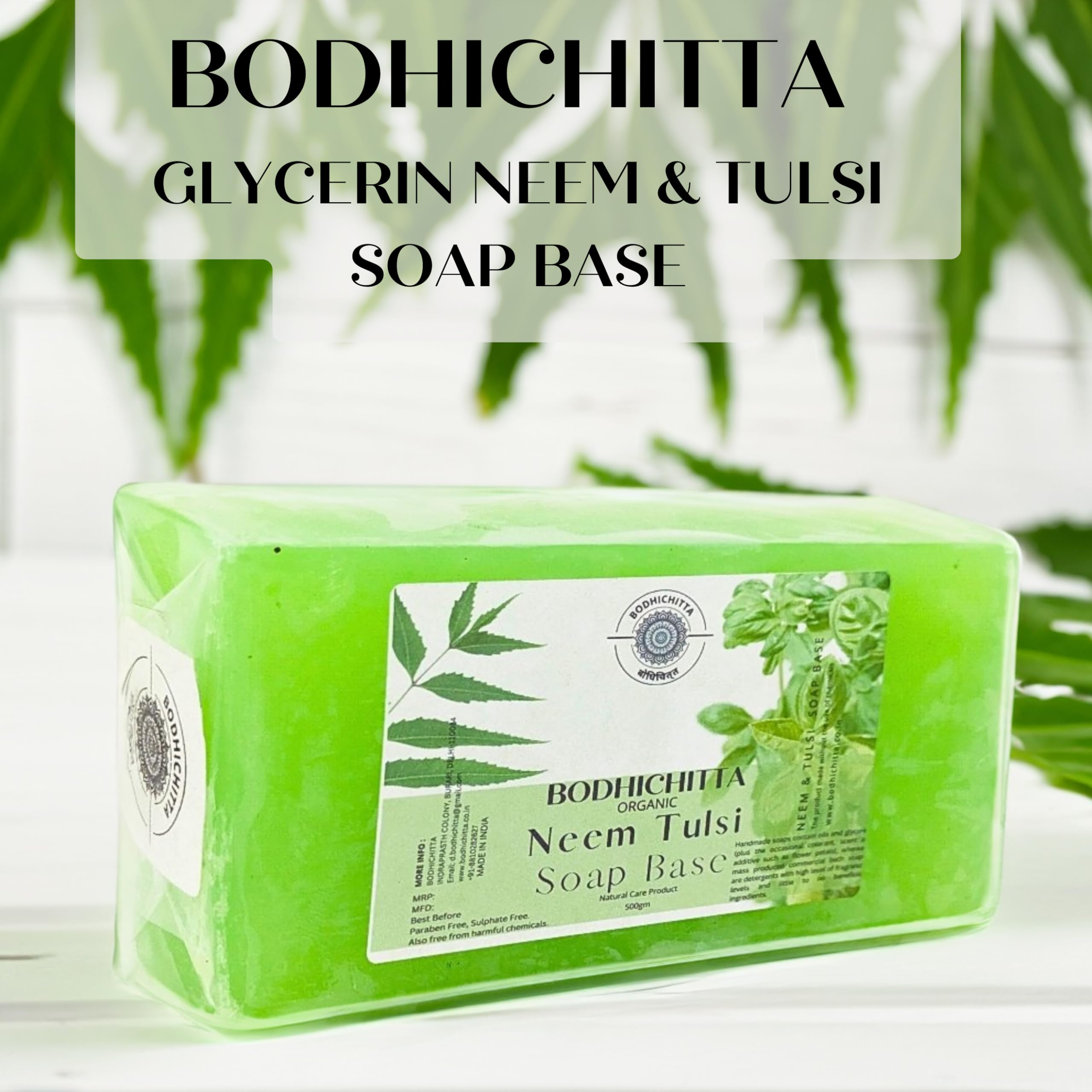 Bodhichitta Neem & Tulsi Glycerin Soap Base |100% Pure Organic & Natural | Paraben, SLS, Chemical Free | Melt & Pour Soap Base Bar For Soap Making 500g 2