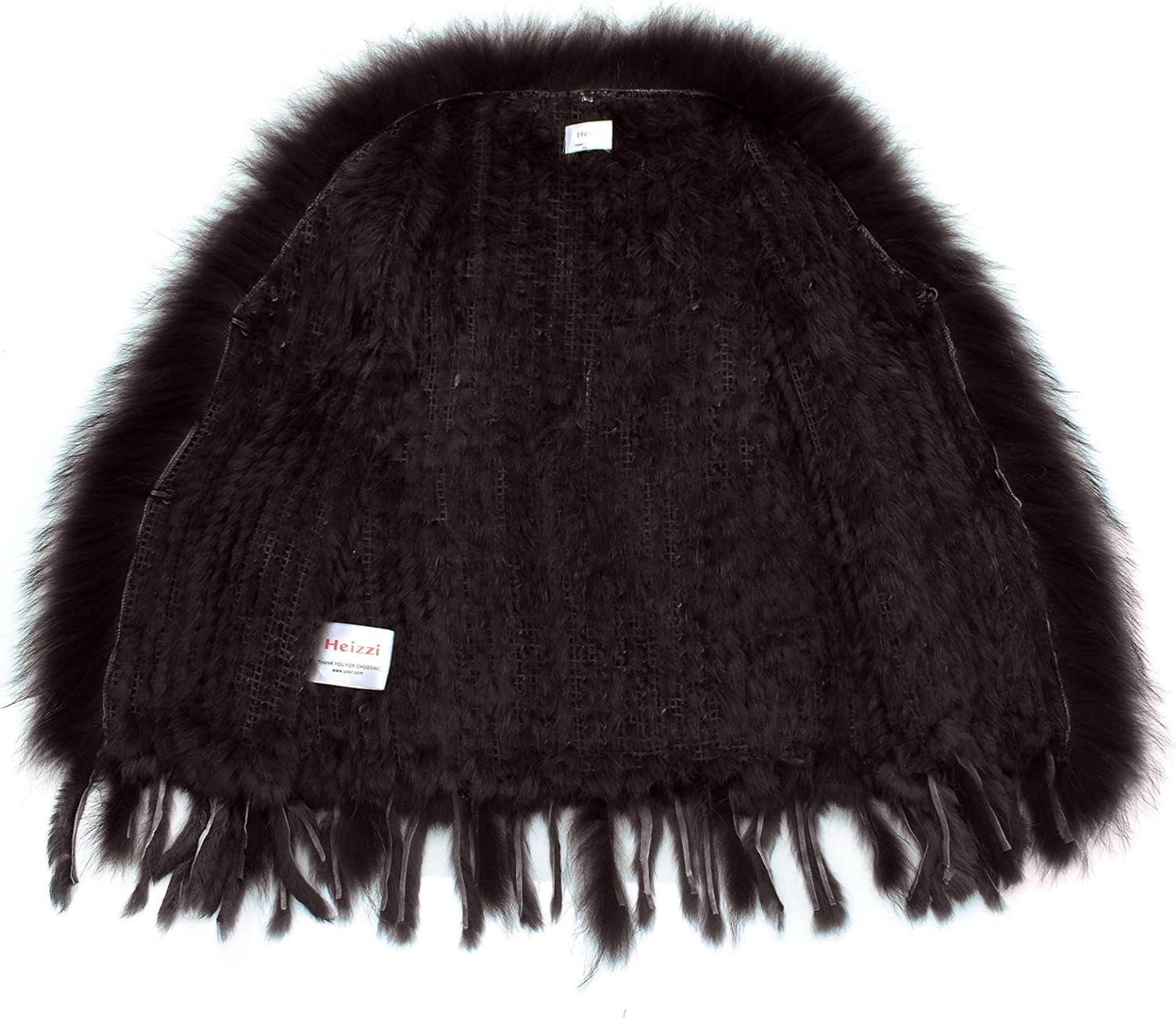 HEIZZI Genuine Rabbit Fur Vest for Womens, Real Raccoon Collar, Elegant Low-Shedding Coat with Reinforced Tassels - Image 5