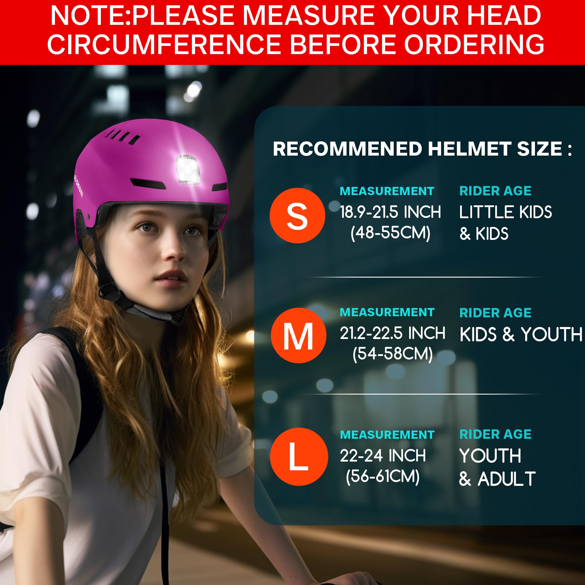 DKONI Casco da bici con luci a LED, casco da bicicletta per pendolari, ricaricabile tramite USB, anteriore e posteriore, con luce a LED, per adulti, uomini e donne