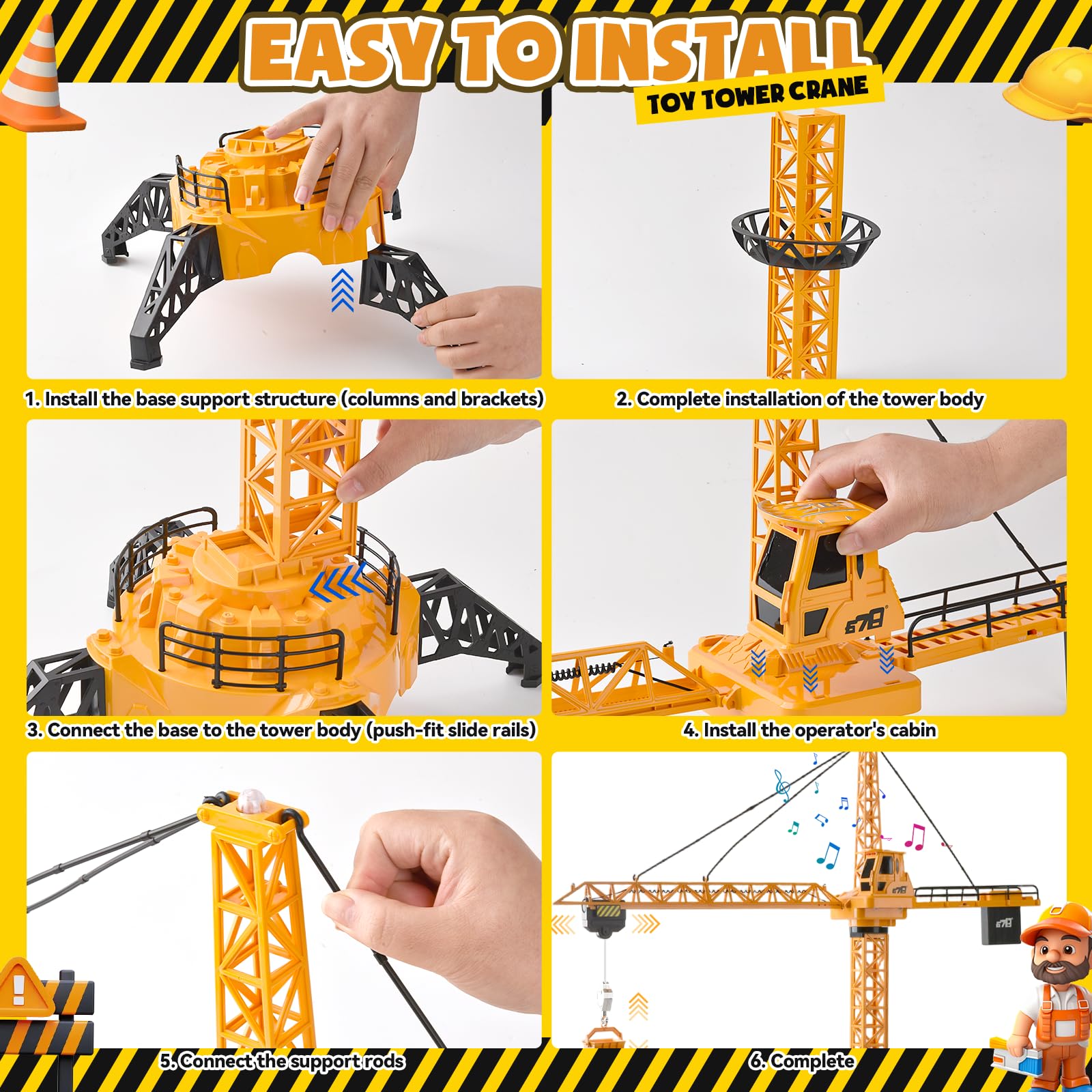 FORMIZON Grue à Tour Télécommandée, 2,4 GHz à 6 Canaux Grue De Chan 128 Cm Haute Grue A Telecommande Grue Tour Radio Co Amz B0
