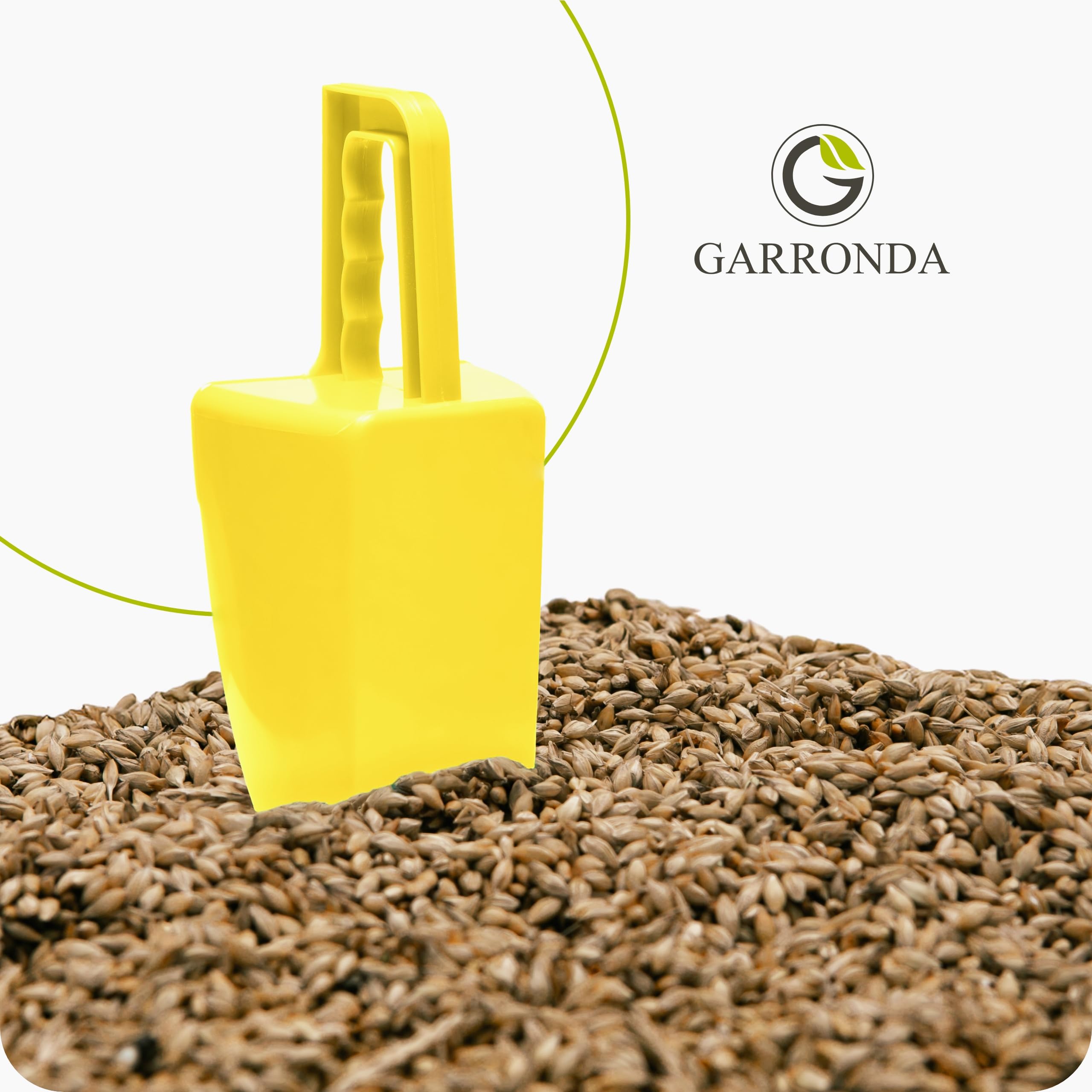 Garronda Sessola in plastica robusta 1 kg per mangimi animali, cereali, semi – Misurino largo da alimentazione animali, paletta dosatrice ideale nei sacchi GD-0153 (Giallo)
