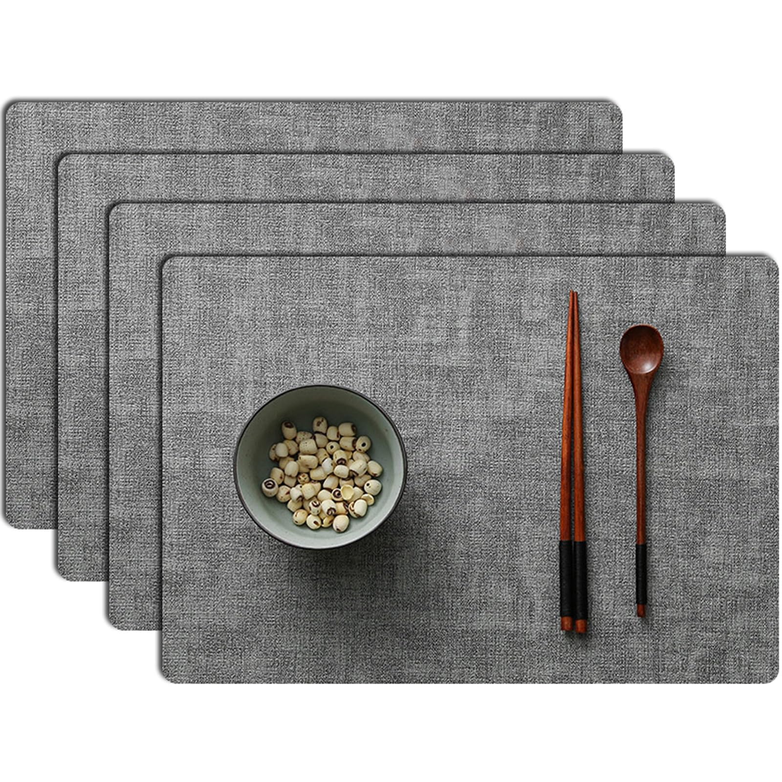 Juego de 4 manteles individuales de piel sintética con estampado de tela, resistentes al calor, impermeables y de doble cara.(gris)