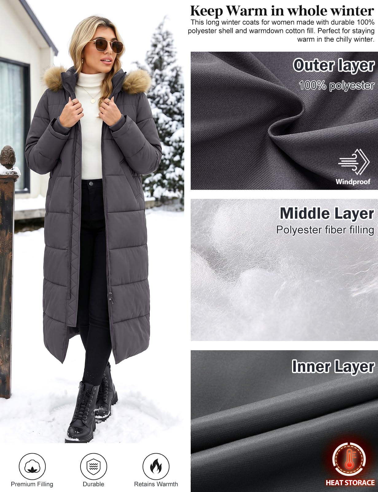 Tuopuda Manteaux Femme Long Manteau d'hiver Chaud pour Femme Blouson Hiver à Capuche Manches Longues Epaissé Vêtement d'extérieur d'hiver Rembourré Coupe-Vent