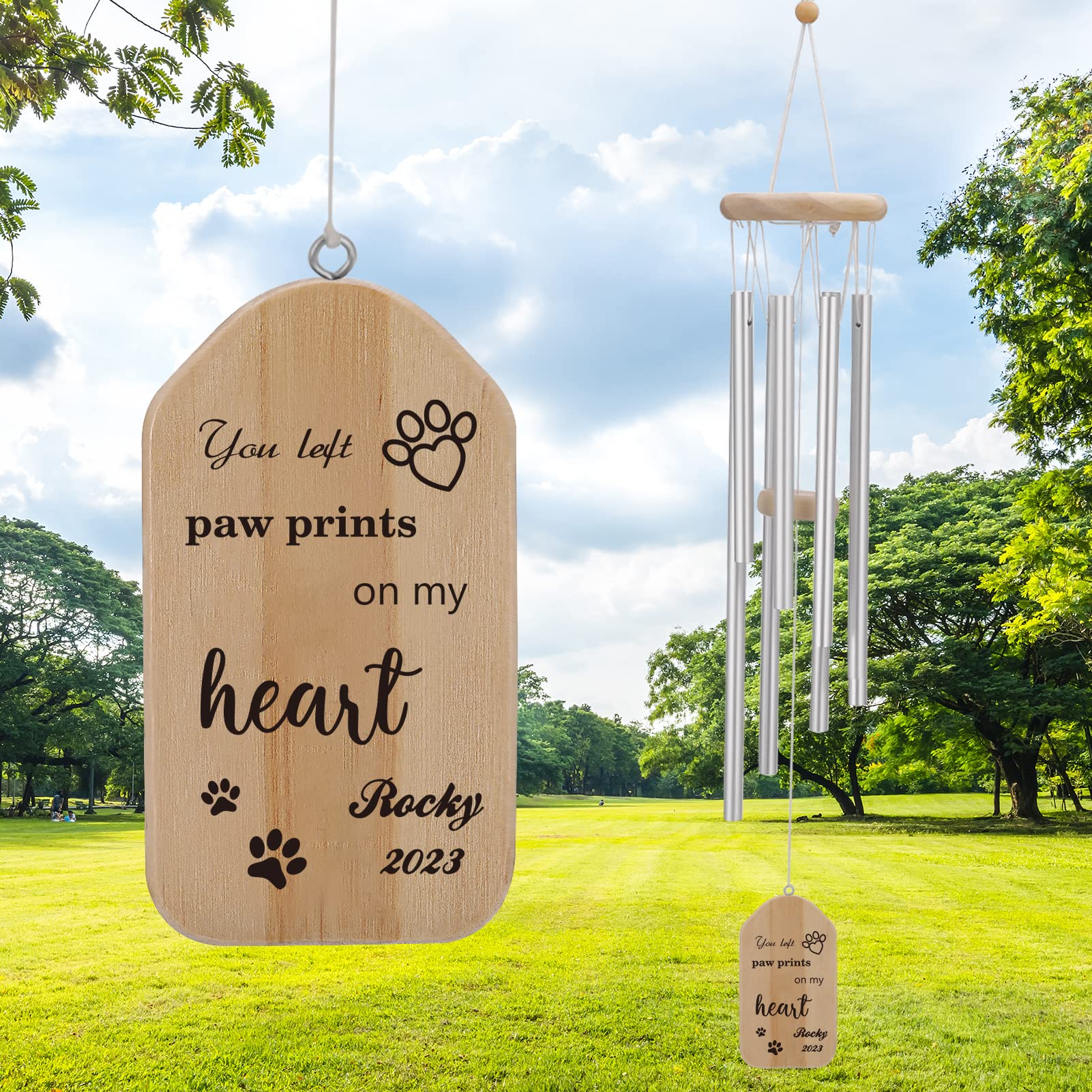 TEAYASONPersonalized Pet Memorial Wind Chimes, Custom Pet Loss Wind Chime, Pet Memorial Gifts for Pet Owners in Memory of Dog Cat, Sympathy Gift Windchime for Garden, Yard, Decor(Natural)