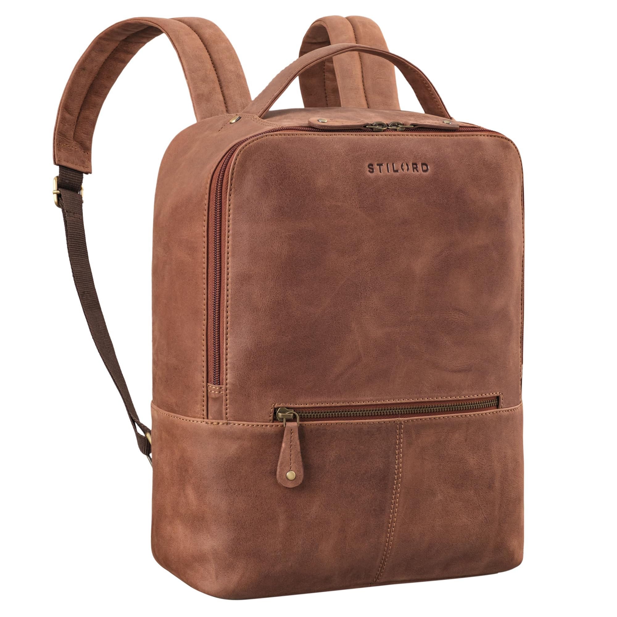 STILORD 'Rory' Mochila City en Cuero Grande para Damas y Caballeros - Elegante Mochila para Laptop de 15,6 Pulgadas, Equipaje de Mano y Viaje, Color:messina - marrón