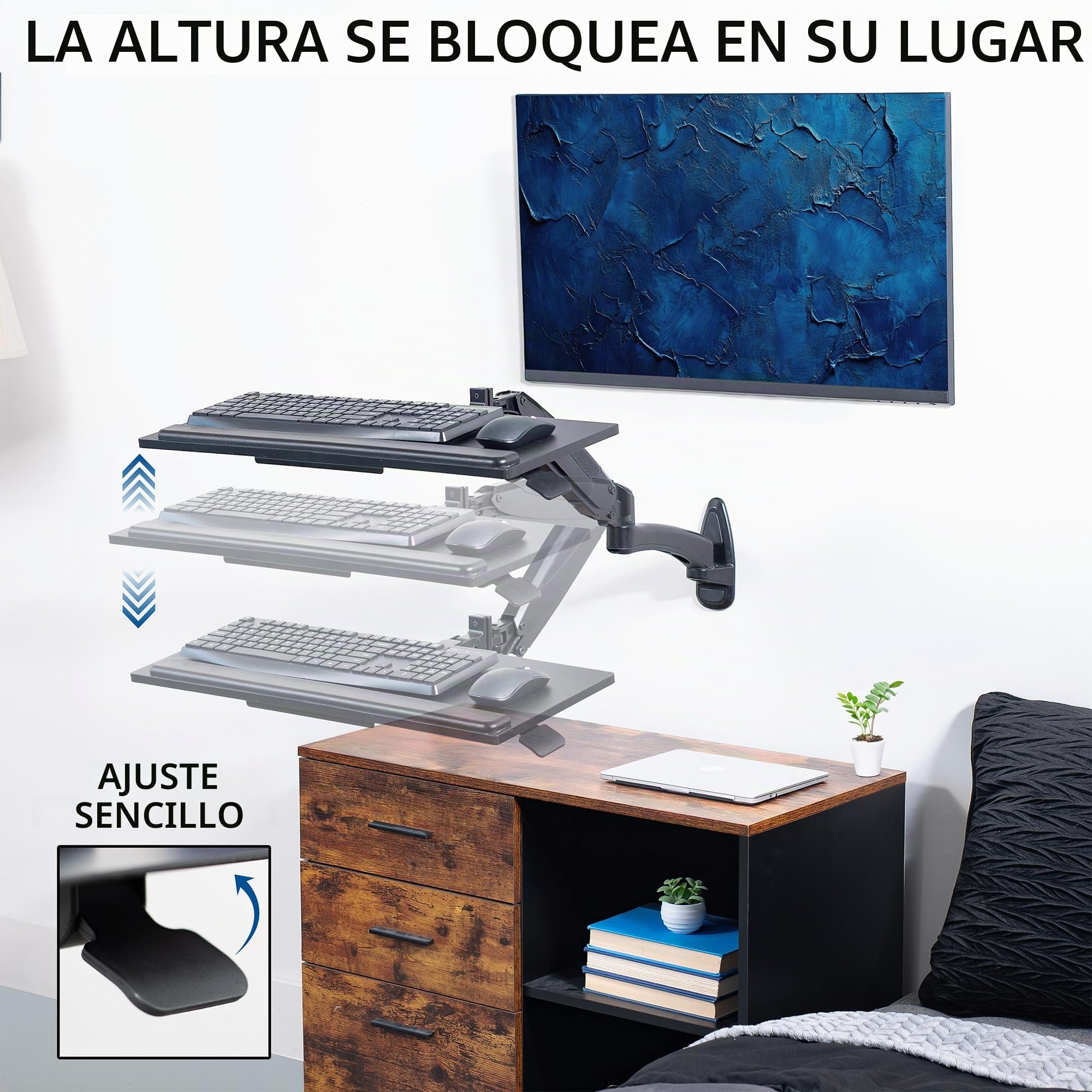 VIVO Soporte de pared para teclado y mouse con resorte neumático de 24 pulgadas, plataforma de escritura ajustable en altura de contrapeso, inclinación ergonómica, negro, MOUNT-KB35B