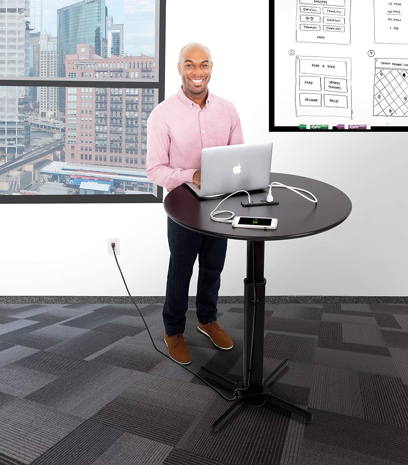 Stand Steady Round Charging Table | Height Adjustable Café Table with Built-In AC Outlets & USB Charging | Fast Charging for Multiple Devices | Great for Office, School, Library & More (31.5" / Black) : Office Products