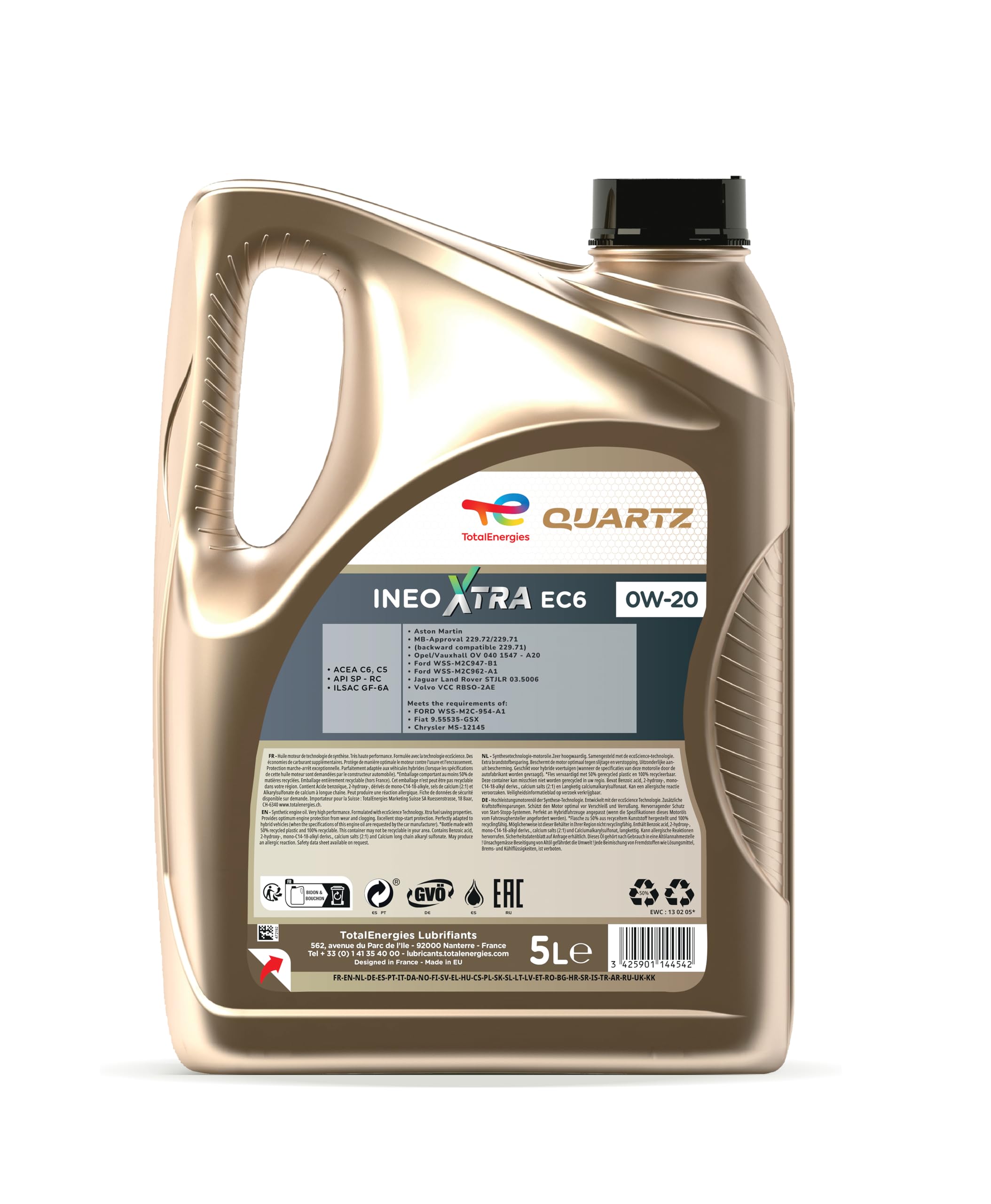 TotalEnergies Quartz Ineo Xtra EC6 0W20 Motoröl Advanced Synthetic 5L - ACEA C6/C5, API SP, ILSAC GF-6A - Eco-Science Technology