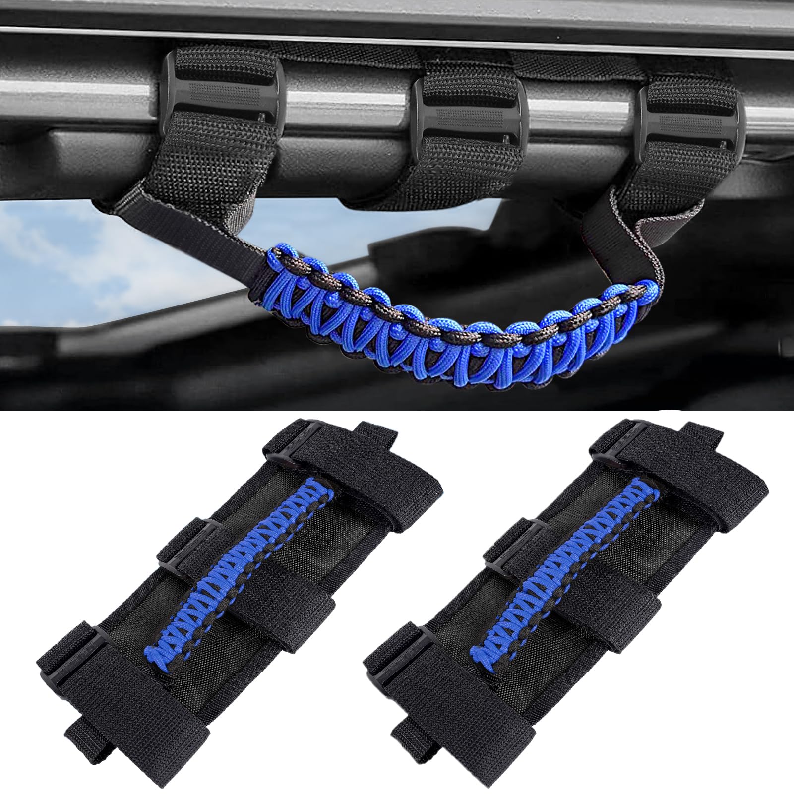 KARTONMOTOR 2 PCS Roll Bar Grab Handles,Grip Handle for Jeep Wrangler JK YJ TJ JL JKU JLU,Gladiator JT,1955-2024 UTV ATV,800D Nylon Hardware Handles