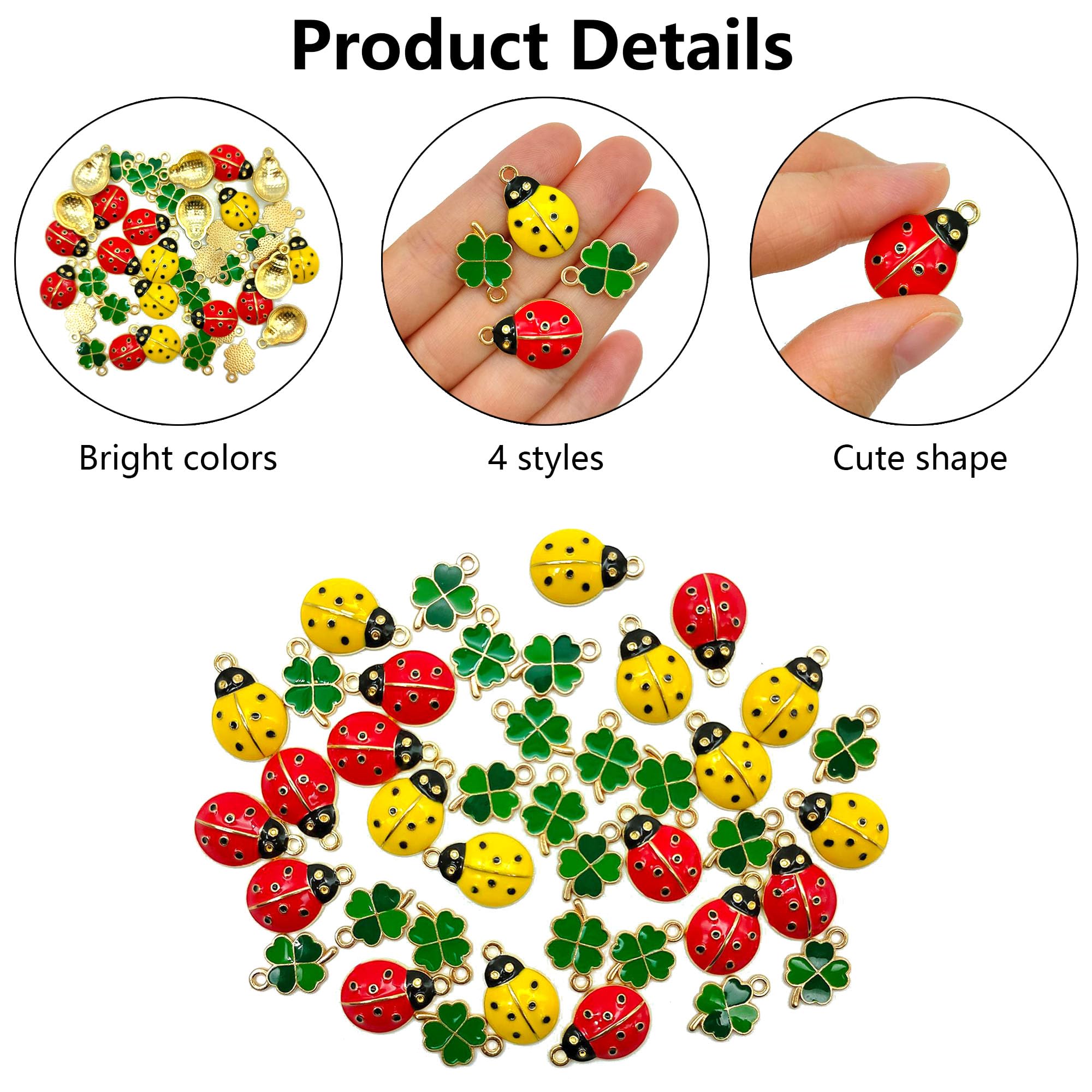 40 Pcs Ciondolo Coccinella Shamrock Metallo Fascino Portafortuna a Quattro Foglie Portachiavi Erba Fortunato Accessori Mini Ornamenti Coccinella Trifoglio Artigianato Fai Da Te
