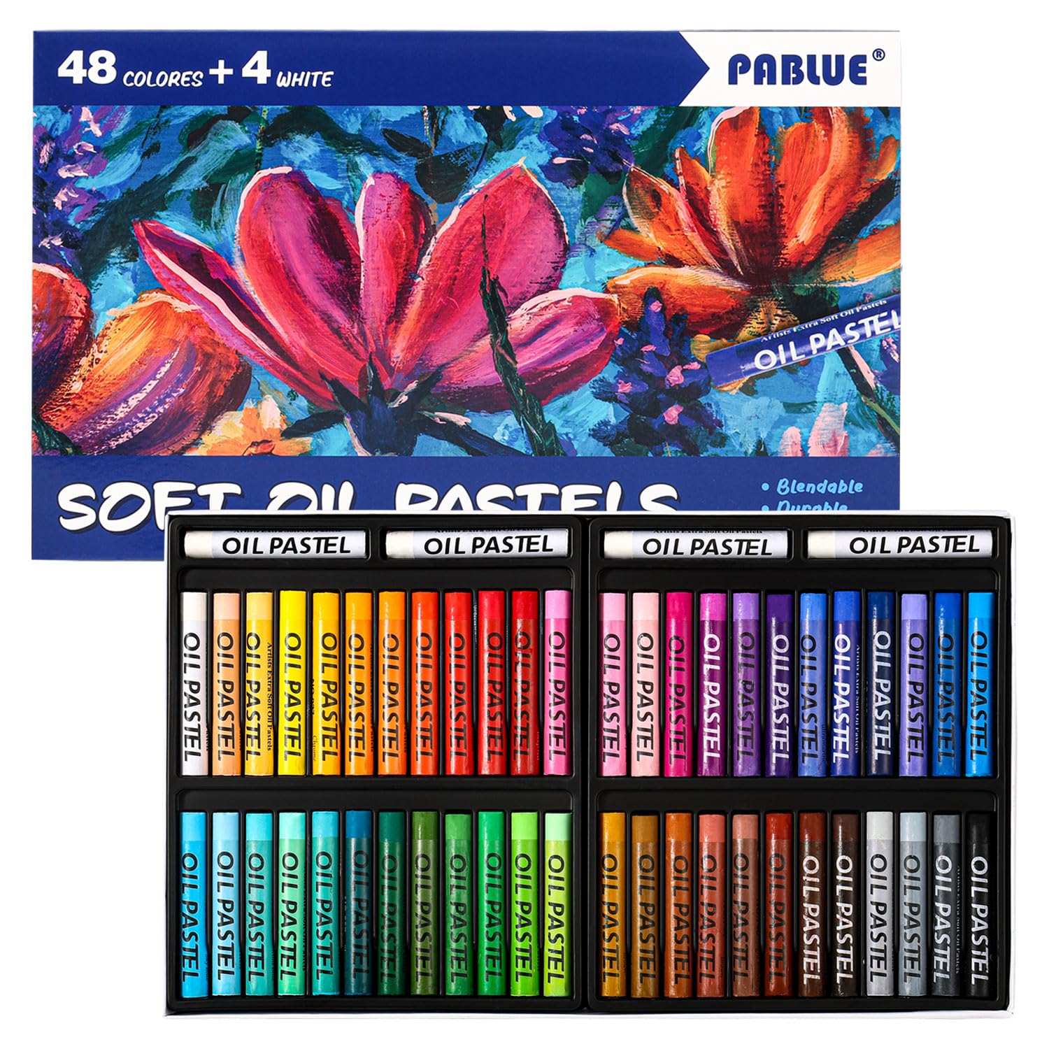Oil Pastels 48 Colors with Extra 4 White, Soft Crayons, Art Supplies | Soft Oil Pastels, Creamy Texture for Smooth Drawing, Blending, Layering, Shading, Gift for Artists, Hobbyists and Beginners