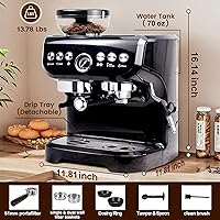 Vista 5 de Máquina de café expreso MIROX de 15 bares, cafetera con espumador de leche de vapor, molinillo de granos incorporado, máquina de capuchino combinada