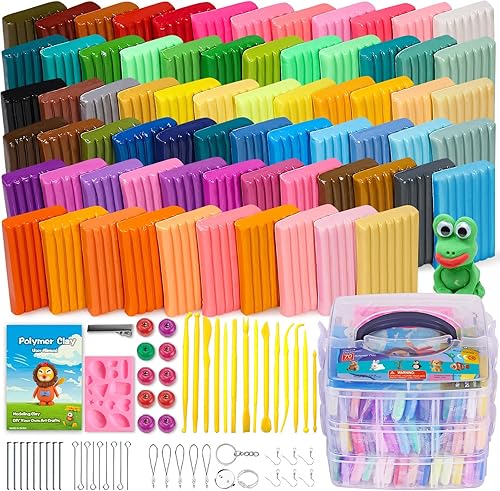 CiaraQ - Kit de iniciación de arcilla polimérica, arcilla para modelar para horno con herramientas de escultura, 70 colores, 3.69 lbs