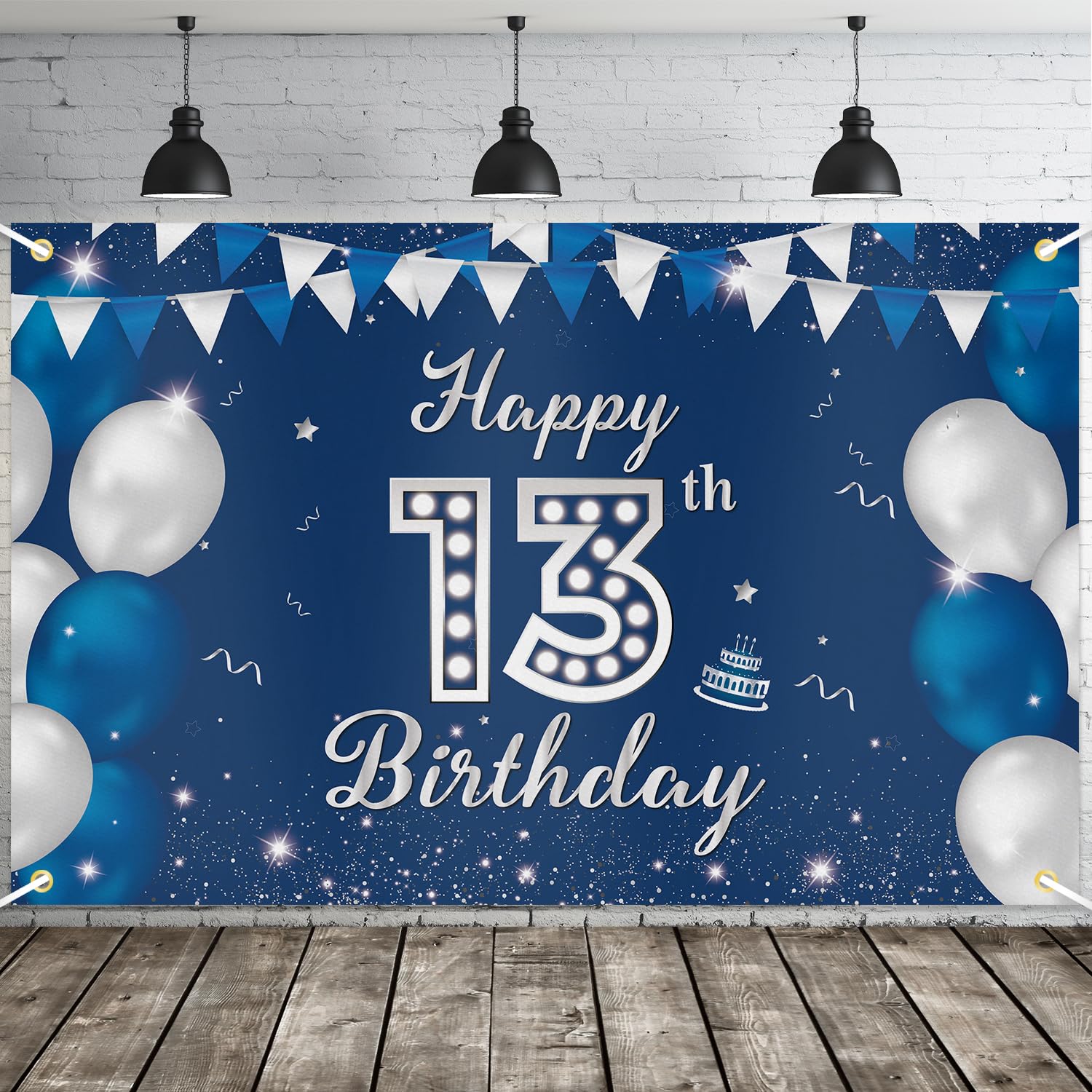 JOYKY Happy 14th Birthday Banner, Blue Silver Happy 14th Birthday Party Decorations for Boys, 14 Year Old Birthday Supplies Backdrop Décor, 5.9 X 3.8 Fts