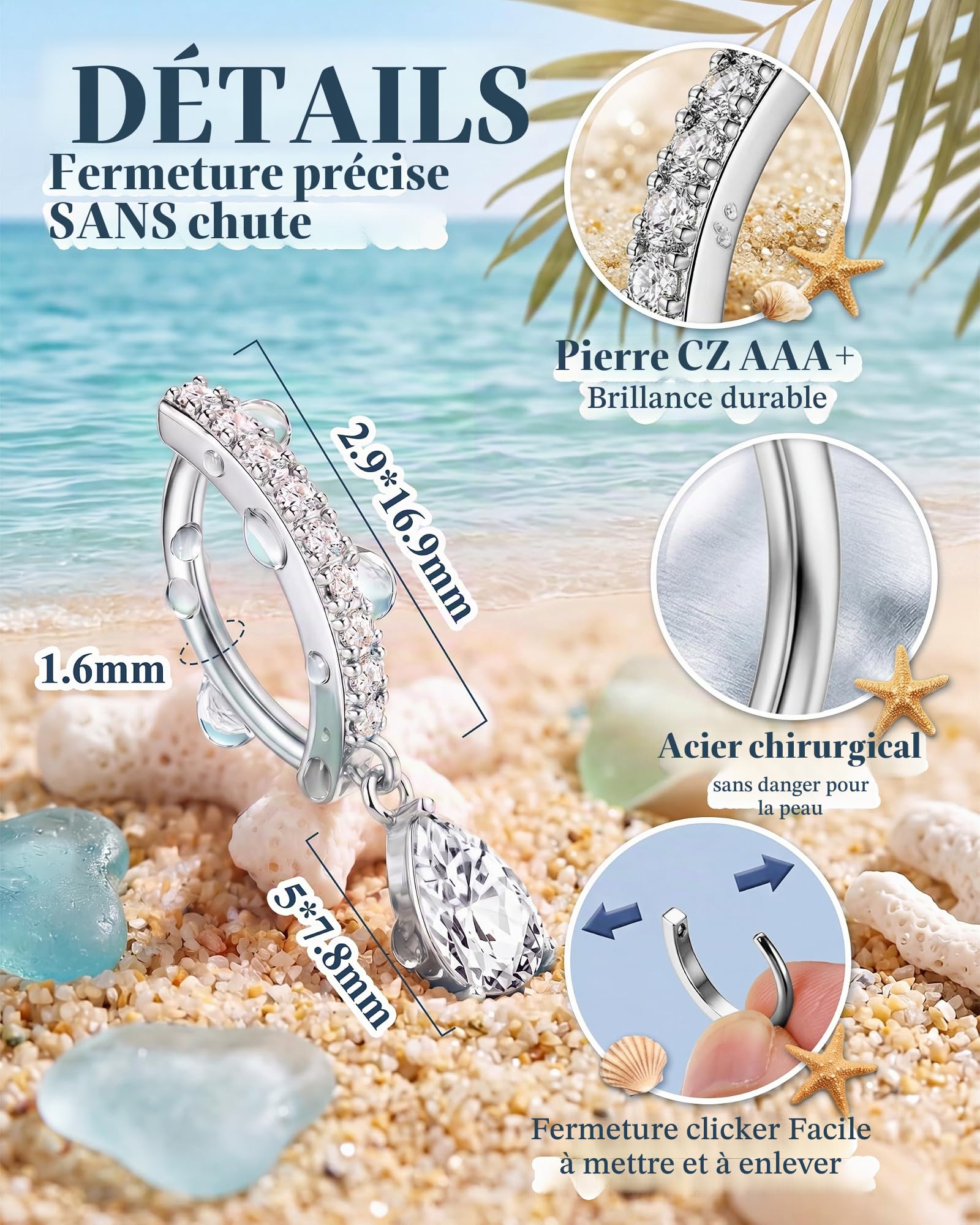 ORAZIO 7 Pièces Piercing Nombril Acier Chirurgical Or Femme 10/12 MM Percing Au Nombril Argent Hypoallergénique Rose Bleu Zircon Fleurs Papillon Piercing Nombril Anneau Femme