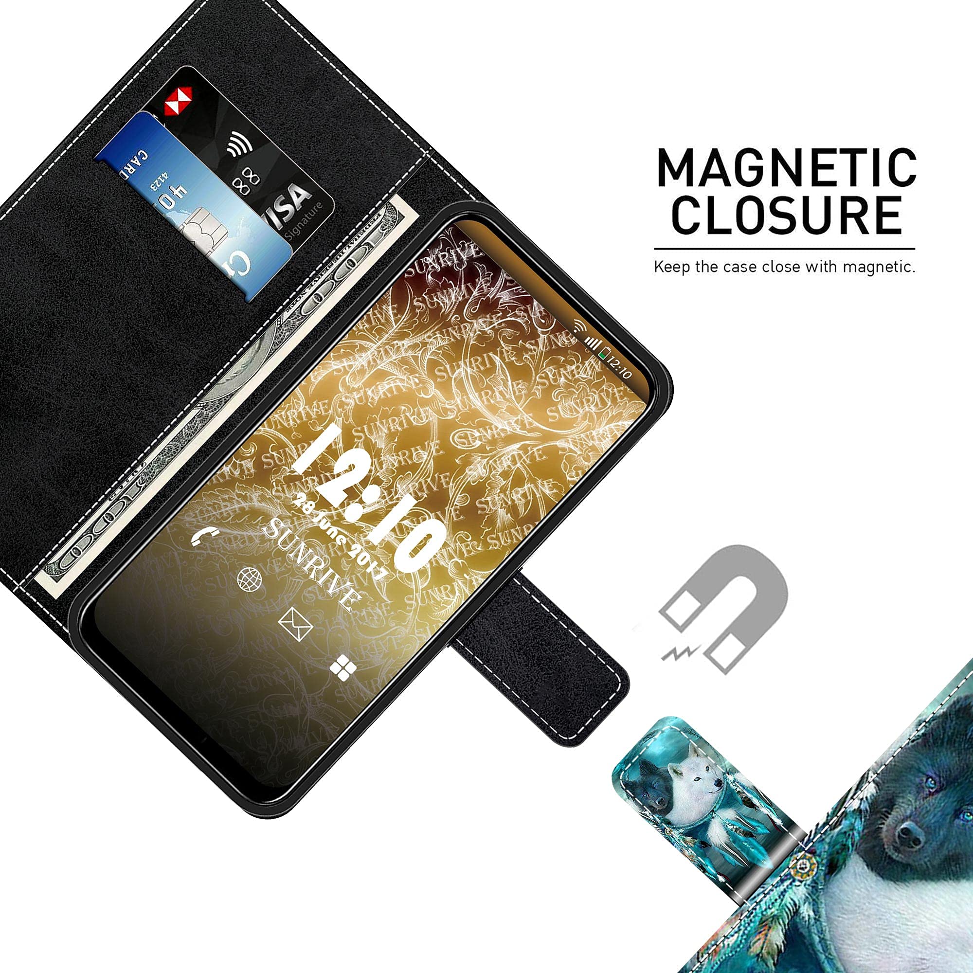 Sunrive Cover compatibile con WIKO Y62 PLUS, Custodia con supporto di stand e in Pelle artificiale per carte di credito Portafoglio Flip Chiusura
