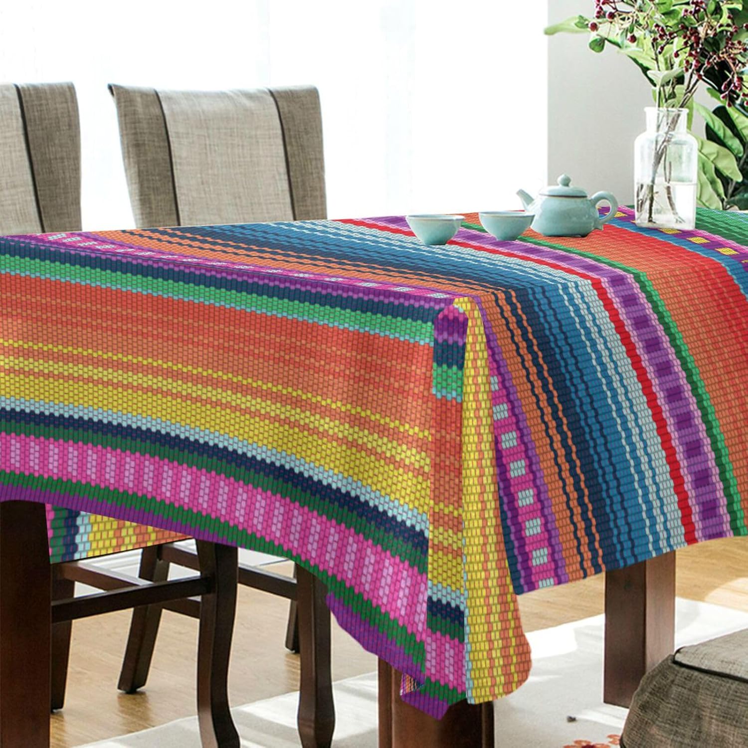 YETTASBIN Mexican Serape Blanket Stripe Rectangle Tablecloth, Waterproof Stain Wrinkle Resistant Washable Polyester Table Cover for Picnic Dinner Holiday Kitchen Party Decor, 60 x 120 in