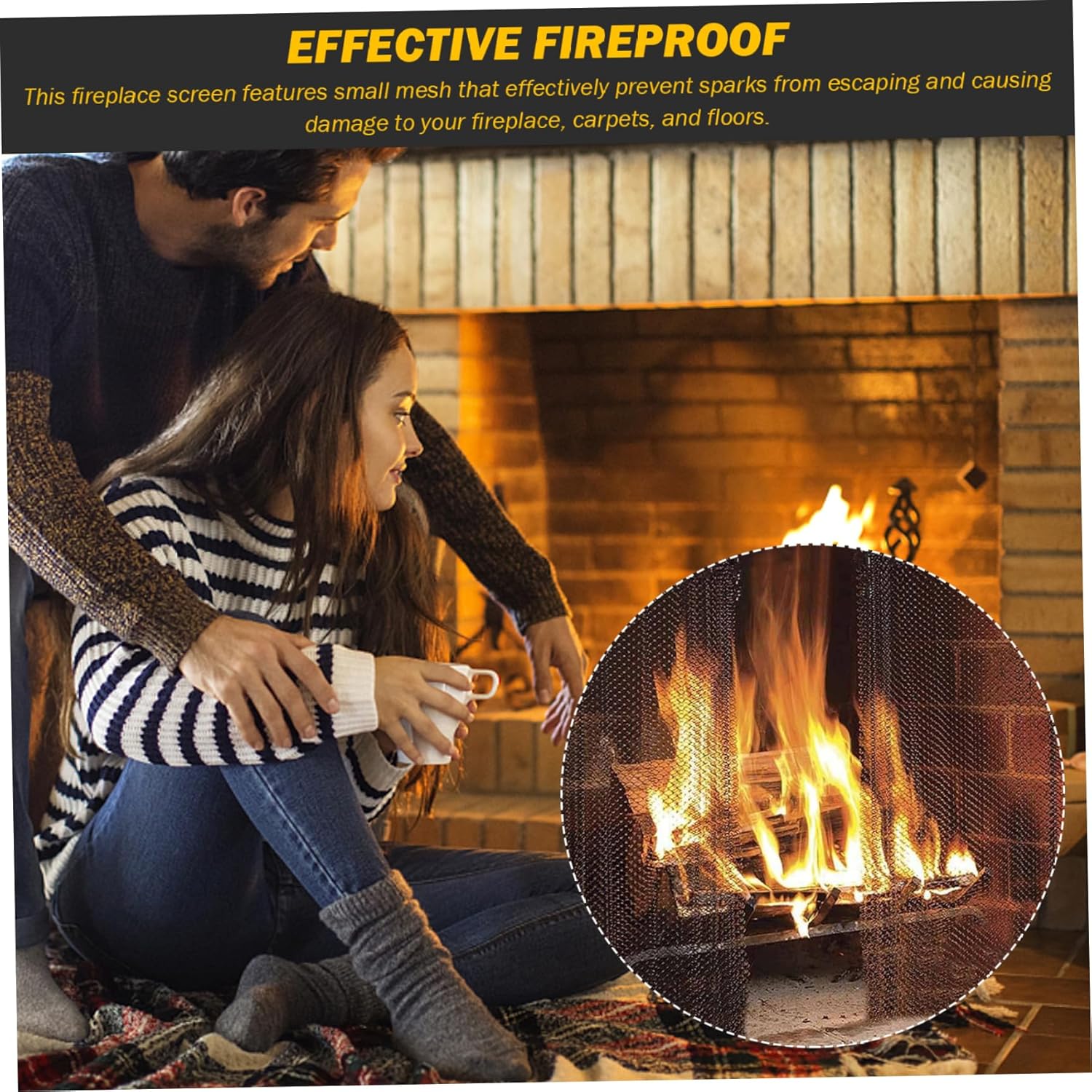 Fireplace Screen with Pulls 1 Pair Spark Guard Fireplace Mesh Screen Curtain Rust Heat Resistant Home Guard, 24x20in Cover