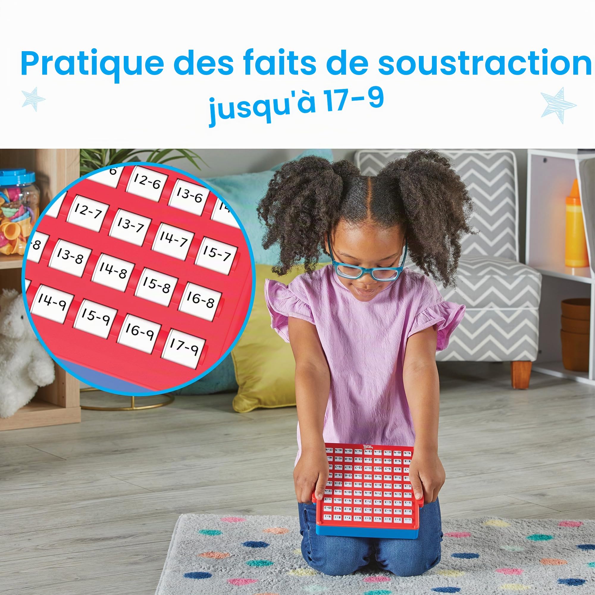 Learning Resources Tableau d'informations mathématiques interactif de soustraction, Apprendre la soustraction, Tableau d'activités à corriger soi-même pour l'apprentissage Autonome, dès 5 Ans