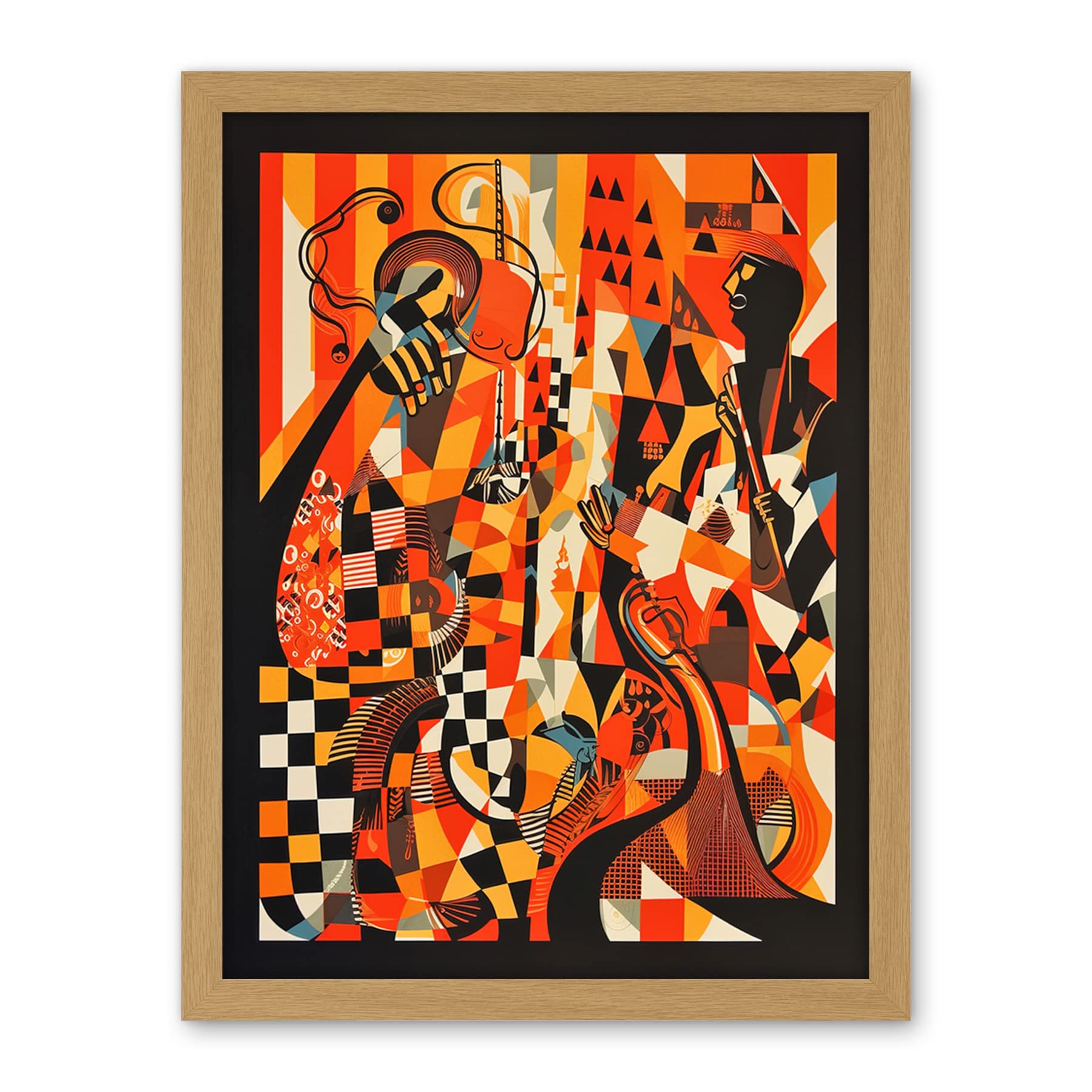 Artery8 Jazz Music Band Musicians Abstract Modern Folk Art Painting Artwork Framed Wall Art Print 18X24 Inch