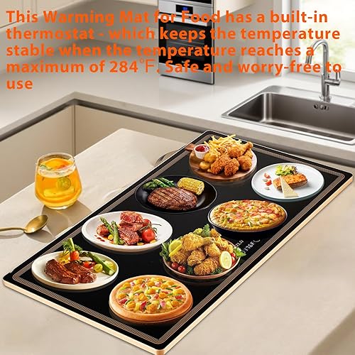 Miniatura 6 de Bandeja de calentamiento eléctrica para bufés de fiesta (32 x 18 pulgadas), tapete de calentamiento de alimentos con 12 ajustes de temperatura,