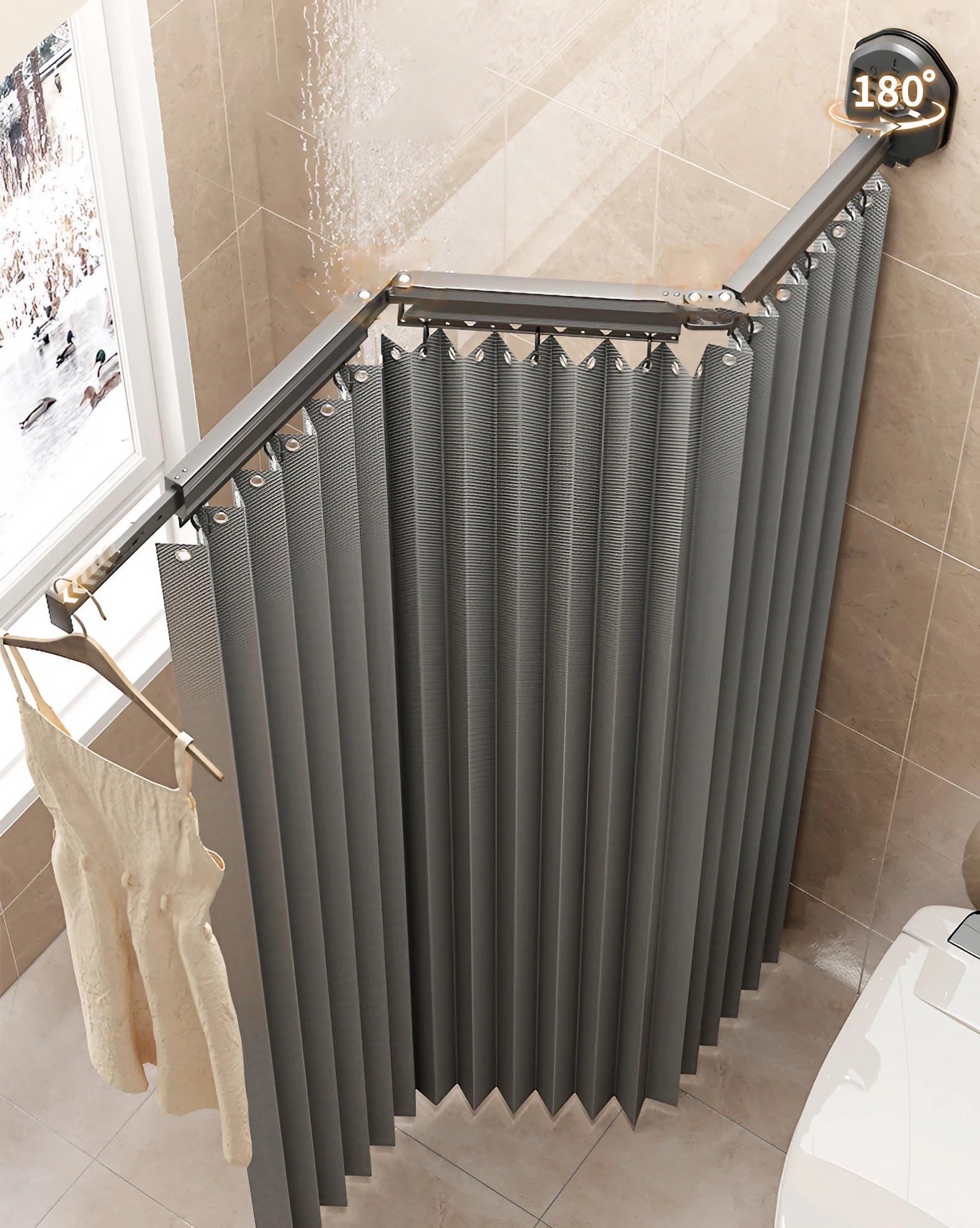 Tringle de douche pliable sans perçage en alu étanche