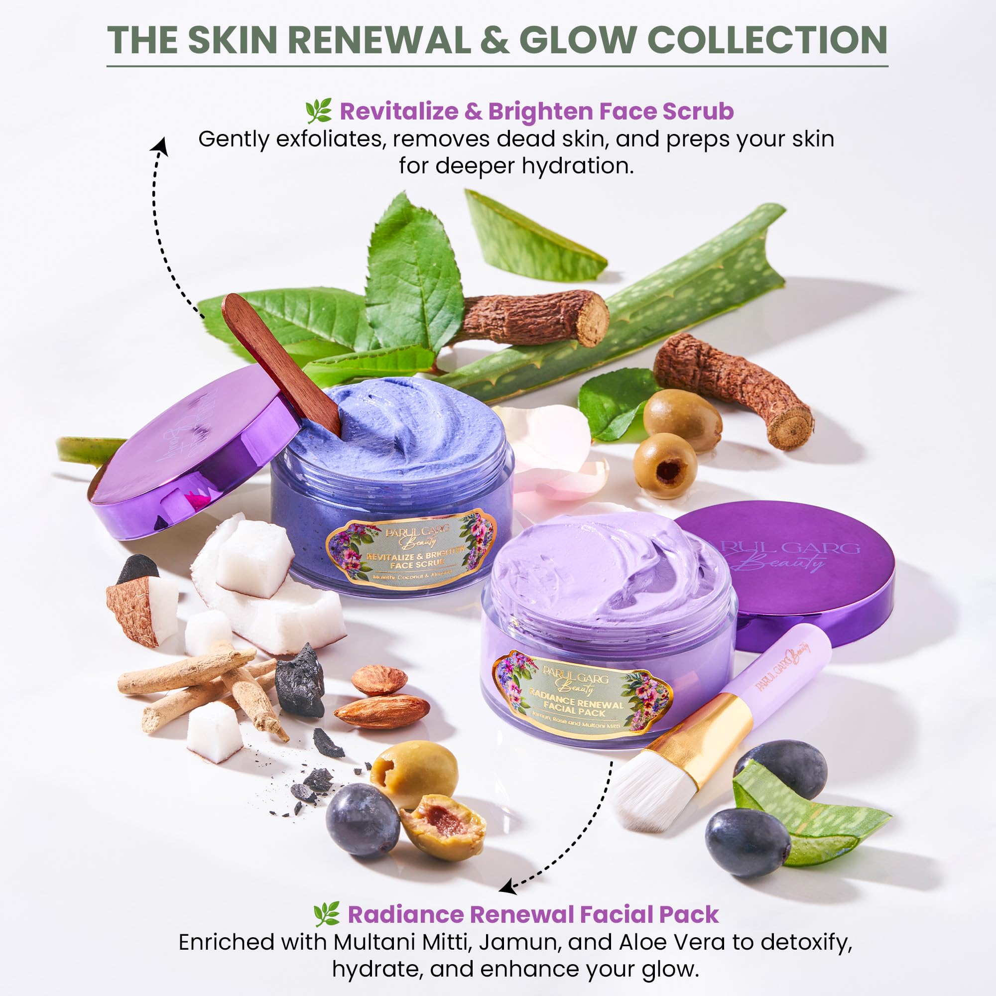 Parul Garg Beauty Face Pack for Glowing Skin & De-Tan | Clay Mask with Jamun, Multani Mitti & Niacinamide for Instant Brightening & Deep Cleansing | New-Age Ubtan Face Pack for All Skin Types | Men & Women | Brush Included – 50g 4