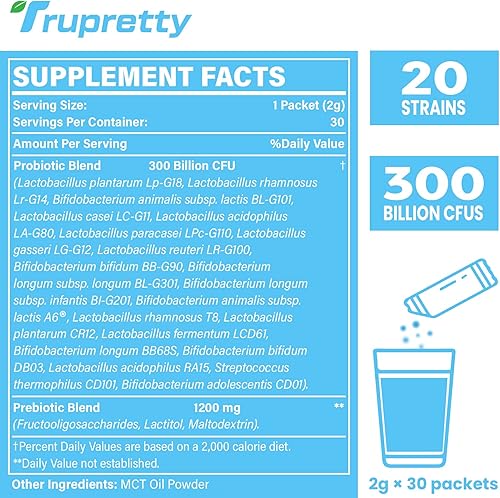 Miniatura 2 de Probiótico de 300 mil millones de CFUS, 20 cepas de probióticos - Probióticos para mujeres y hombres, probióticos estables, suplemento diario de