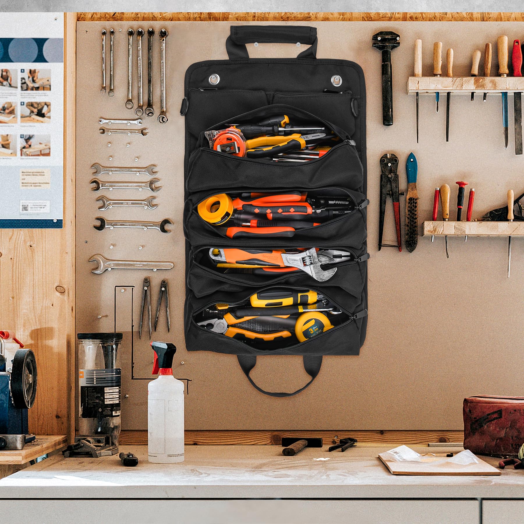 Heavy Duty Oxford Tool Roll - Waterproof 6-Pocket Tool Organizer With Detachable Pouches