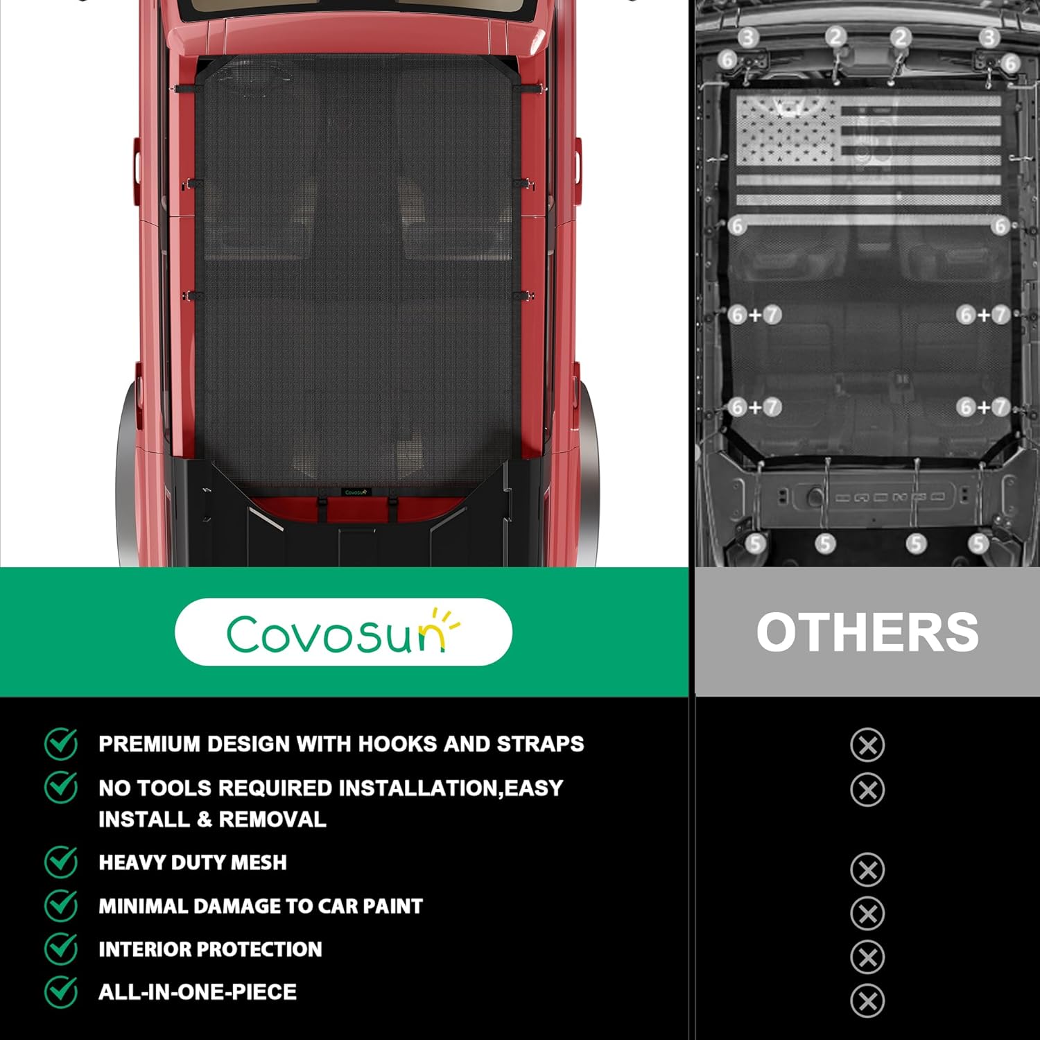 Bimini Top Sunshade for Ford Bronco, Mesh Bikini Top Sun Shade for Bronco 4 Door Accessories(2021-2024), Heavy Duty Straps and Hooks, Blocks UV/Wind/Dust