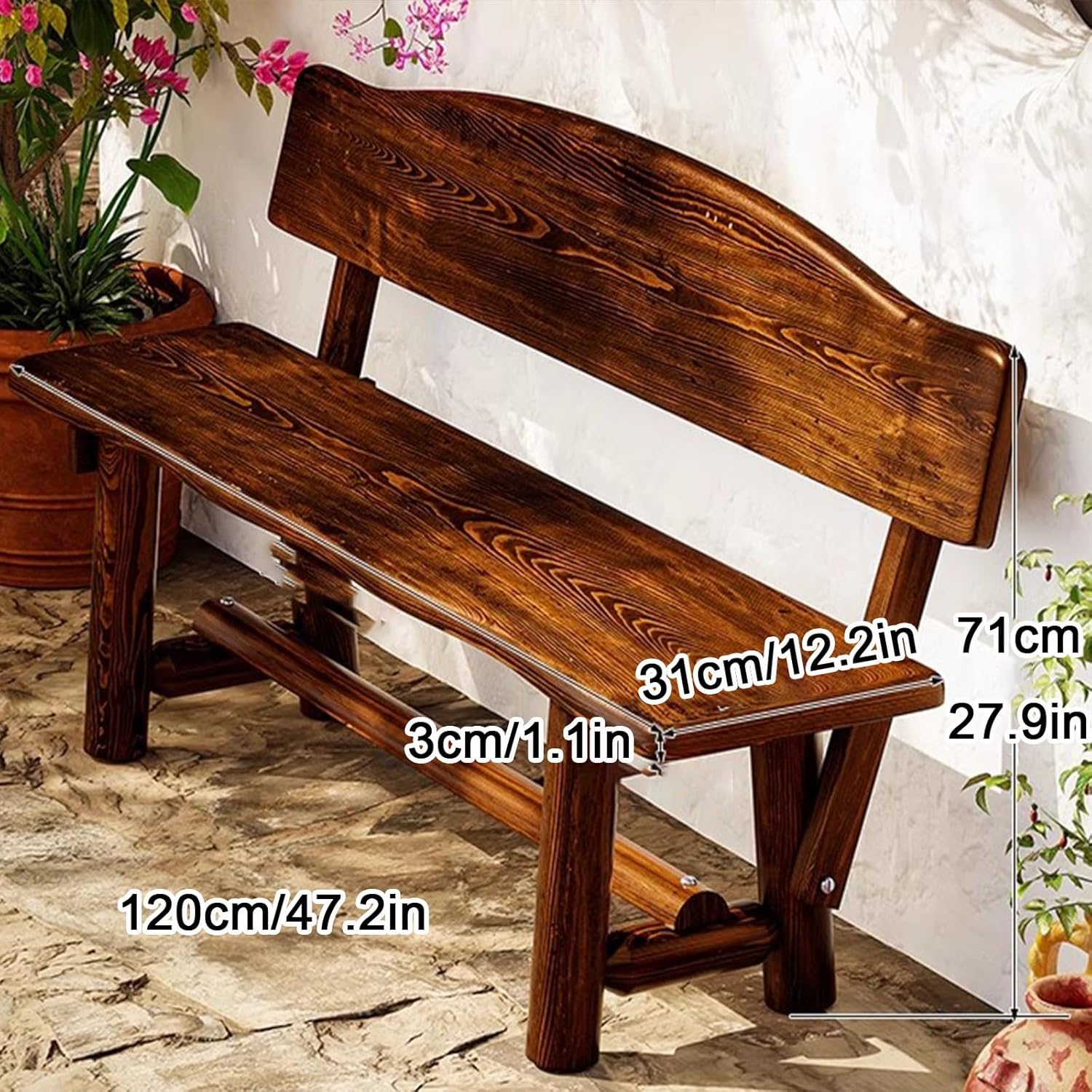 Wooden 2-Seater Garden Bench, 2-Person Outdoor Garden Bench, Lawn Bench Park with Backrest, Durable and Comfortable Design, for Lawn, Porch, Path