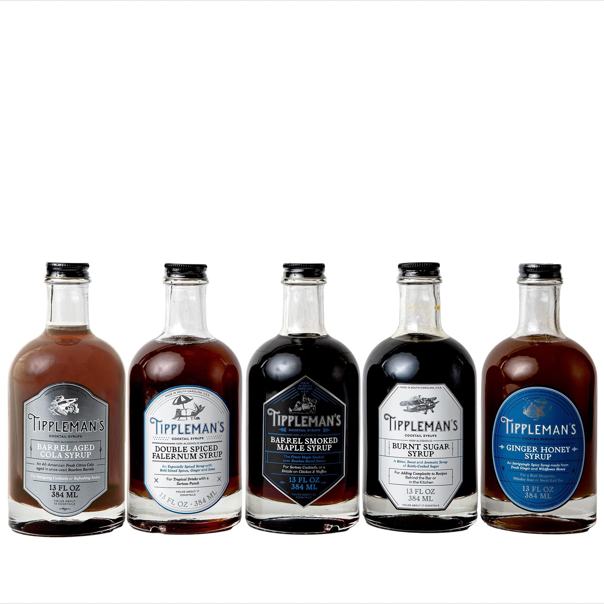 Variety Gift Pack, Includes Burnt Sugar, Smoked Maple, Ginger Honey, Falernum, Barrel Aged Cola, All Natural, Handcrafted Cocktail Mixer, More Complex than Bitters & Simple Syrup, 5-Pack